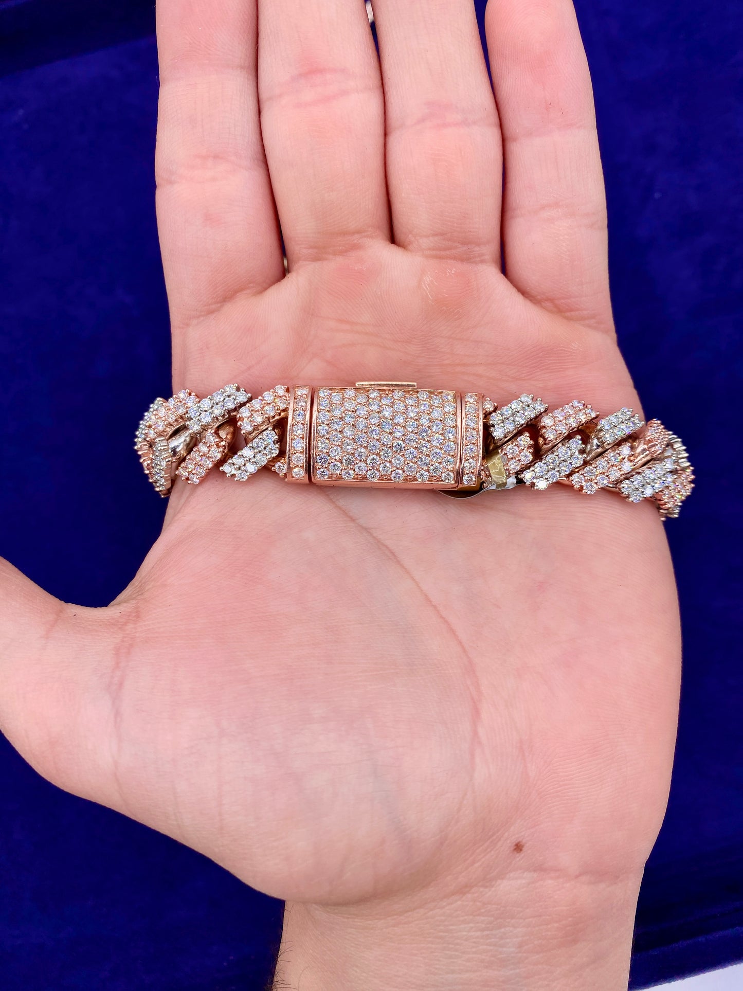 10k 16Mm Two-Tone Rose and White Diamond Cuban Chain 22.5”