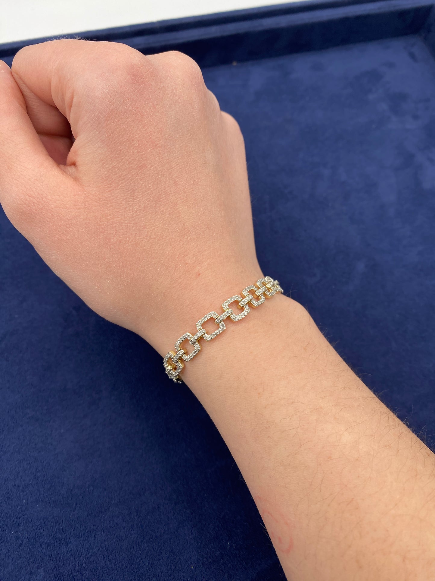 14k Square Link Diamond Bracelet