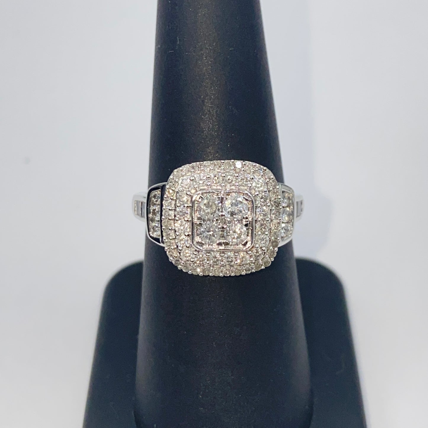 10K Large Stone Center Diamond Square Halo Engagement Ring