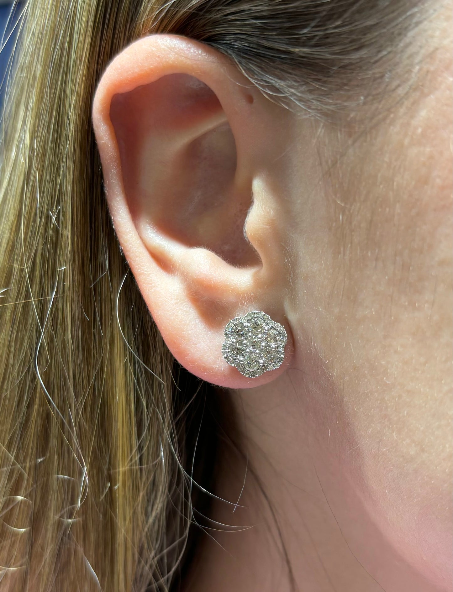 14K Diamond Flower Earrings
