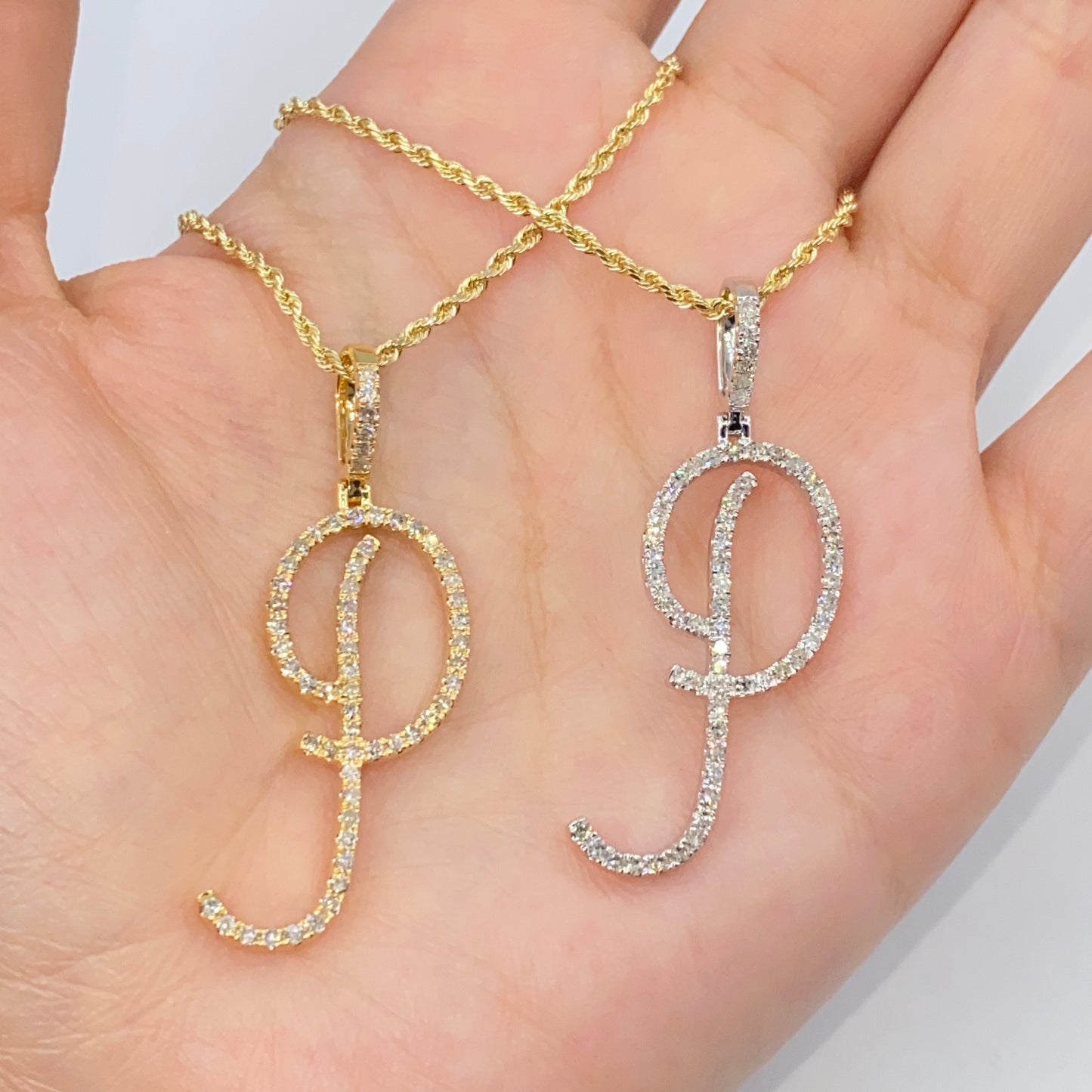 14K Small Initial Letter Script Diamond Pendant Full Collection