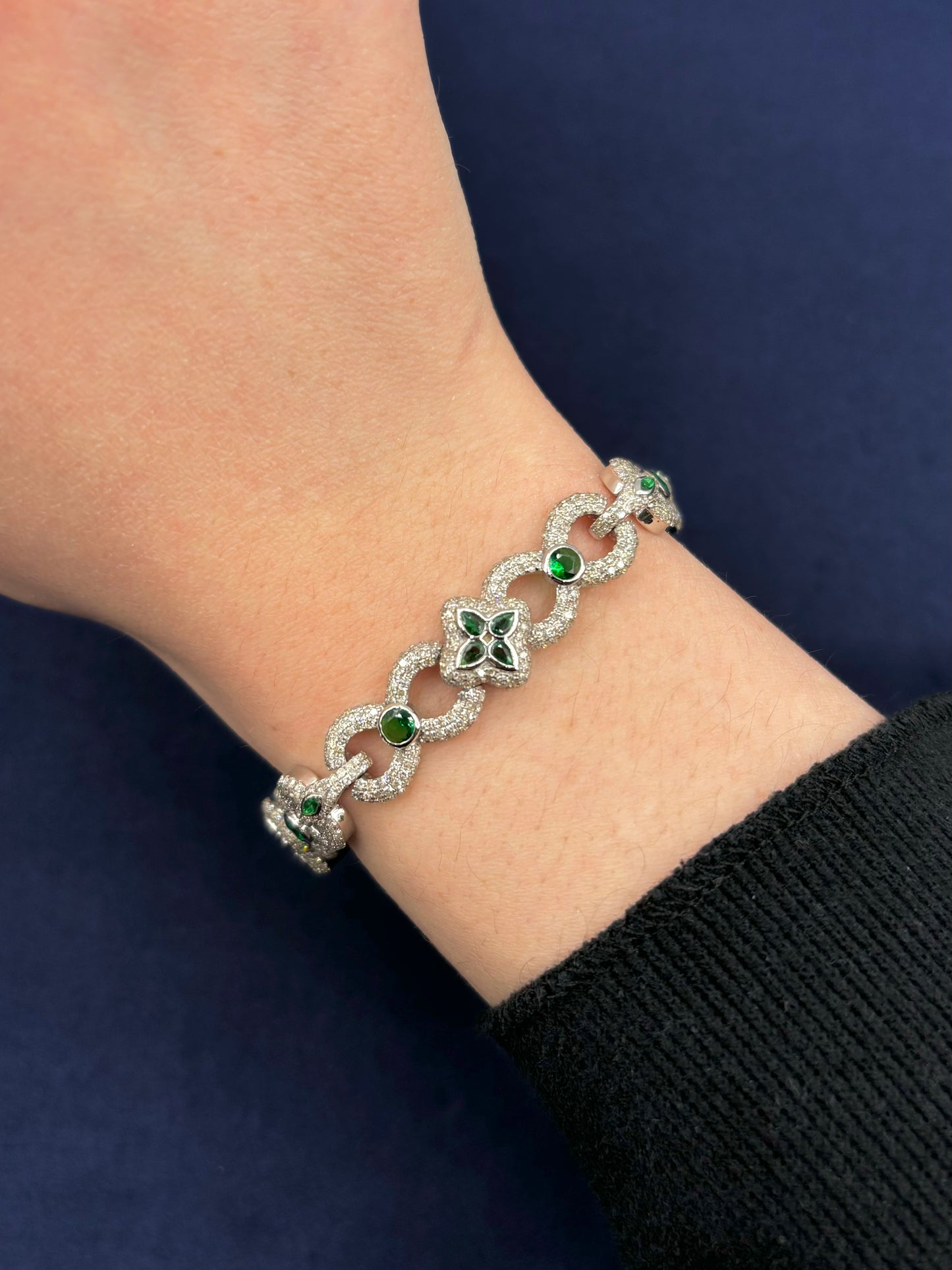 10k Gold Infinity Flower Diamond & Green Gemstone Bracelet
