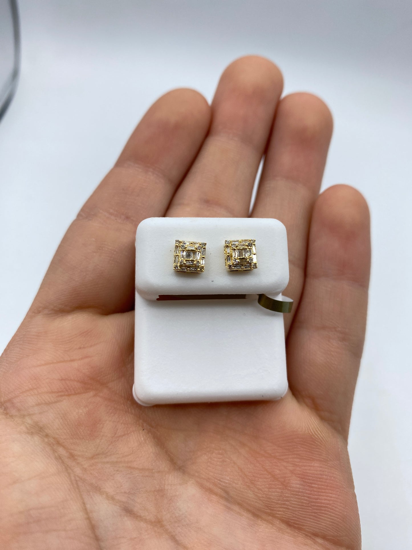 10k Square Box Diamond Baguette Earrings