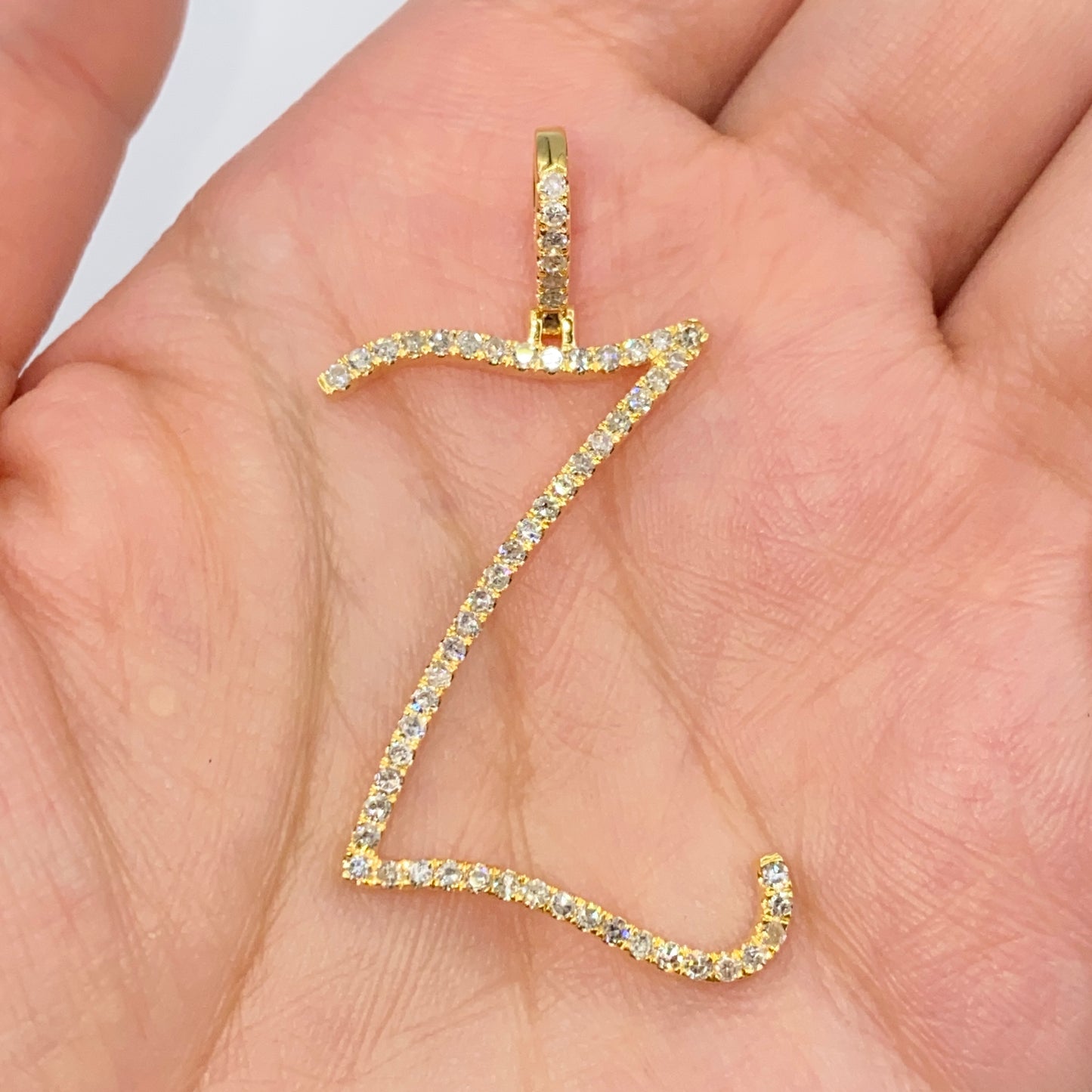 14K Small Initial Letter Script Diamond Pendant Full Collection