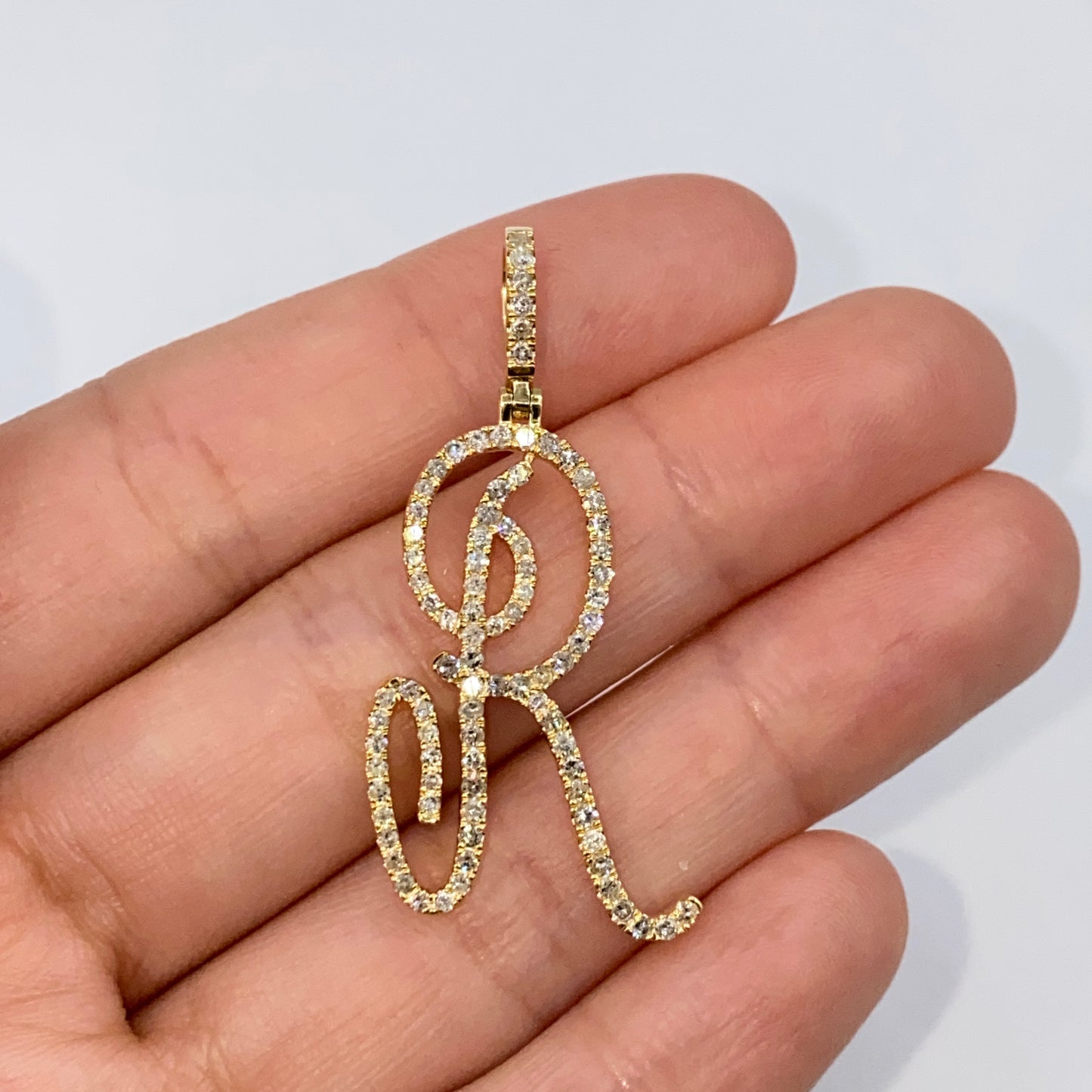 14K Small Initial Letter Script Diamond Pendant Full Collection