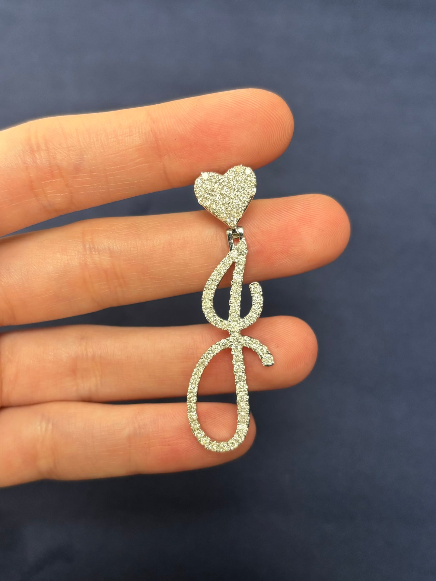 14K Initial J Script Heart Diamond Pendant