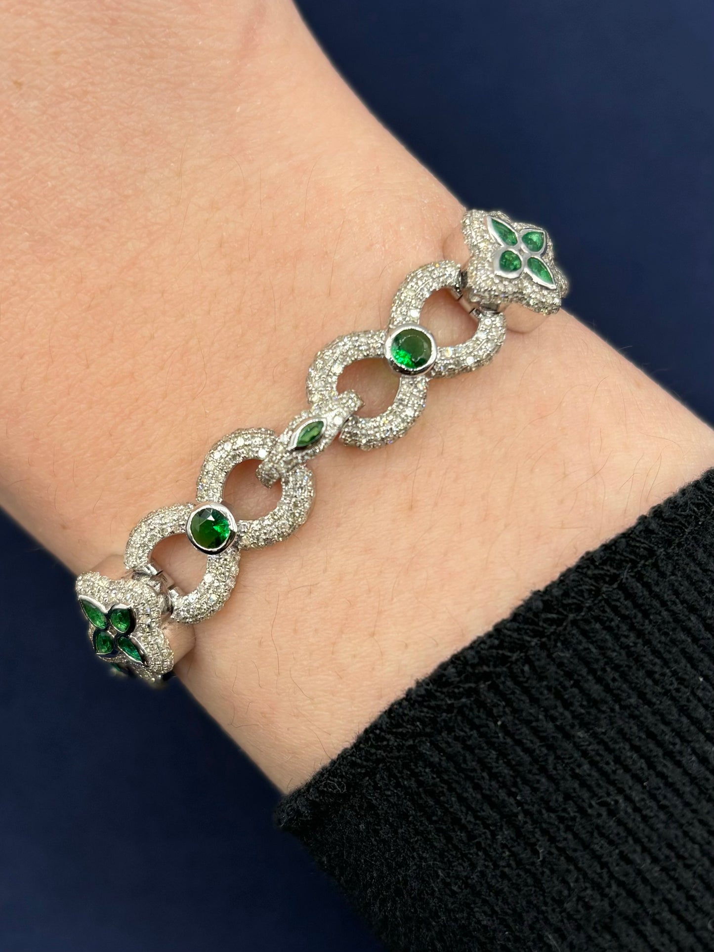 10k Gold Infinity Flower Diamond & Green Gemstone Bracelet