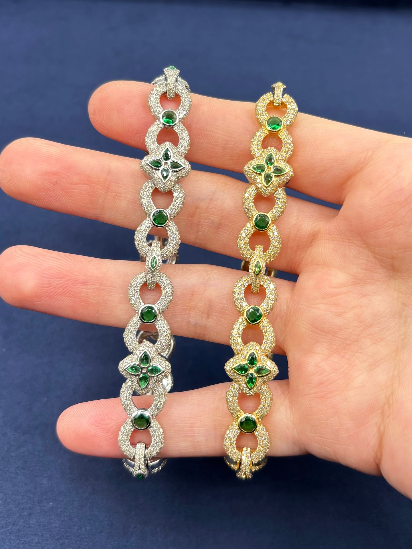 10k Gold Infinity Flower Diamond & Green Gemstone Bracelet