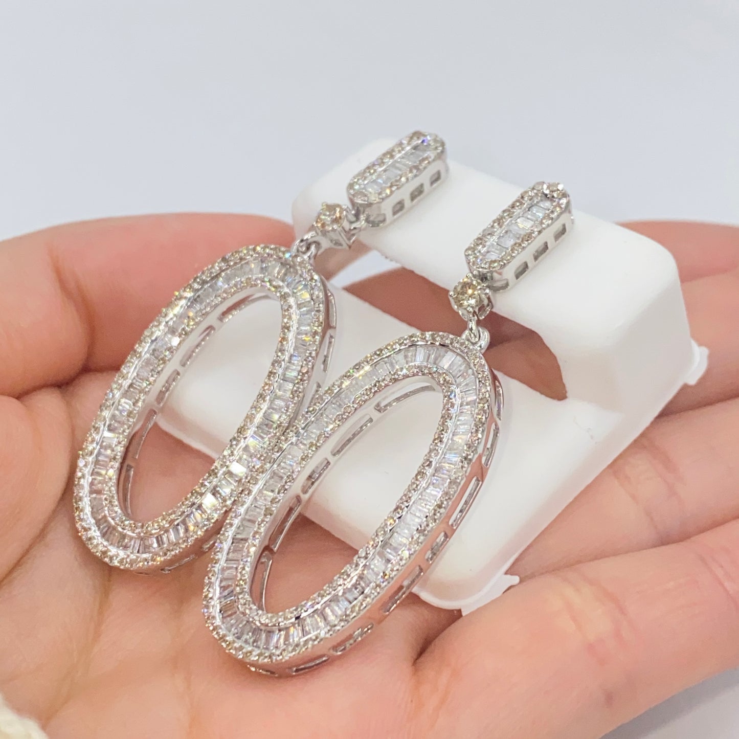 14K Circle Hanging Diamond Baguette Earrings