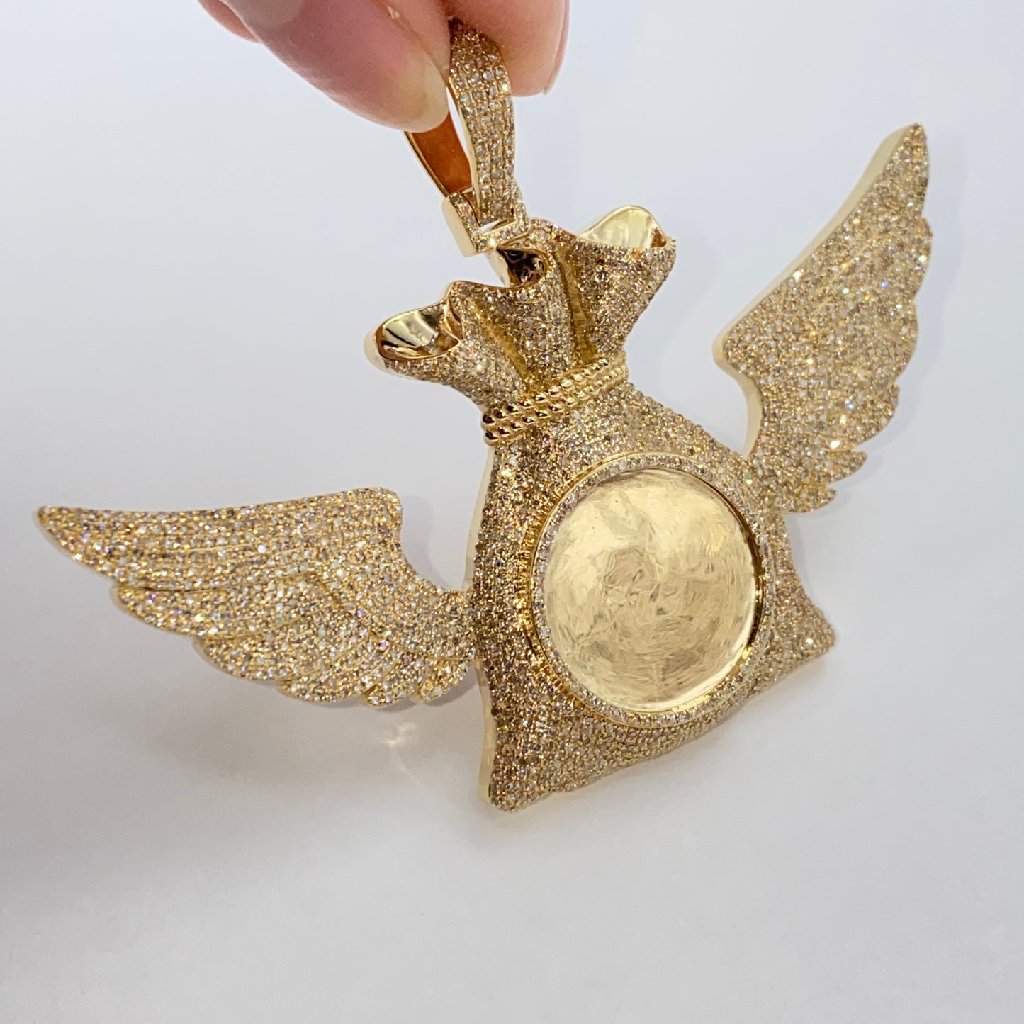 10K/14K Moneybag Angel Wings Photo Picture Diamond Pendant