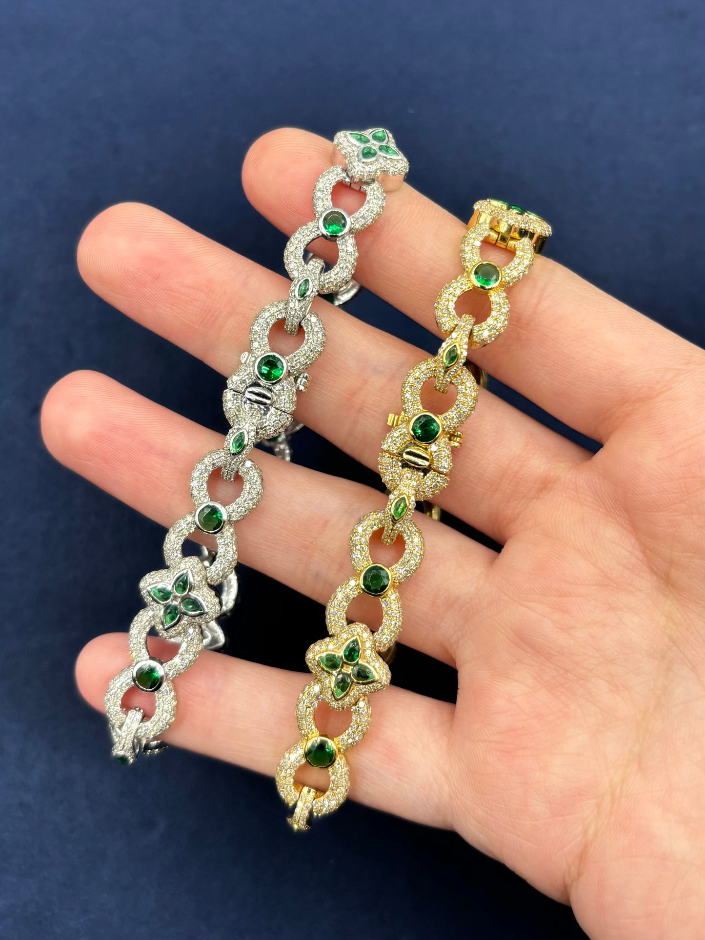 10k Gold Infinity Flower Diamond & Green Gemstone Bracelet