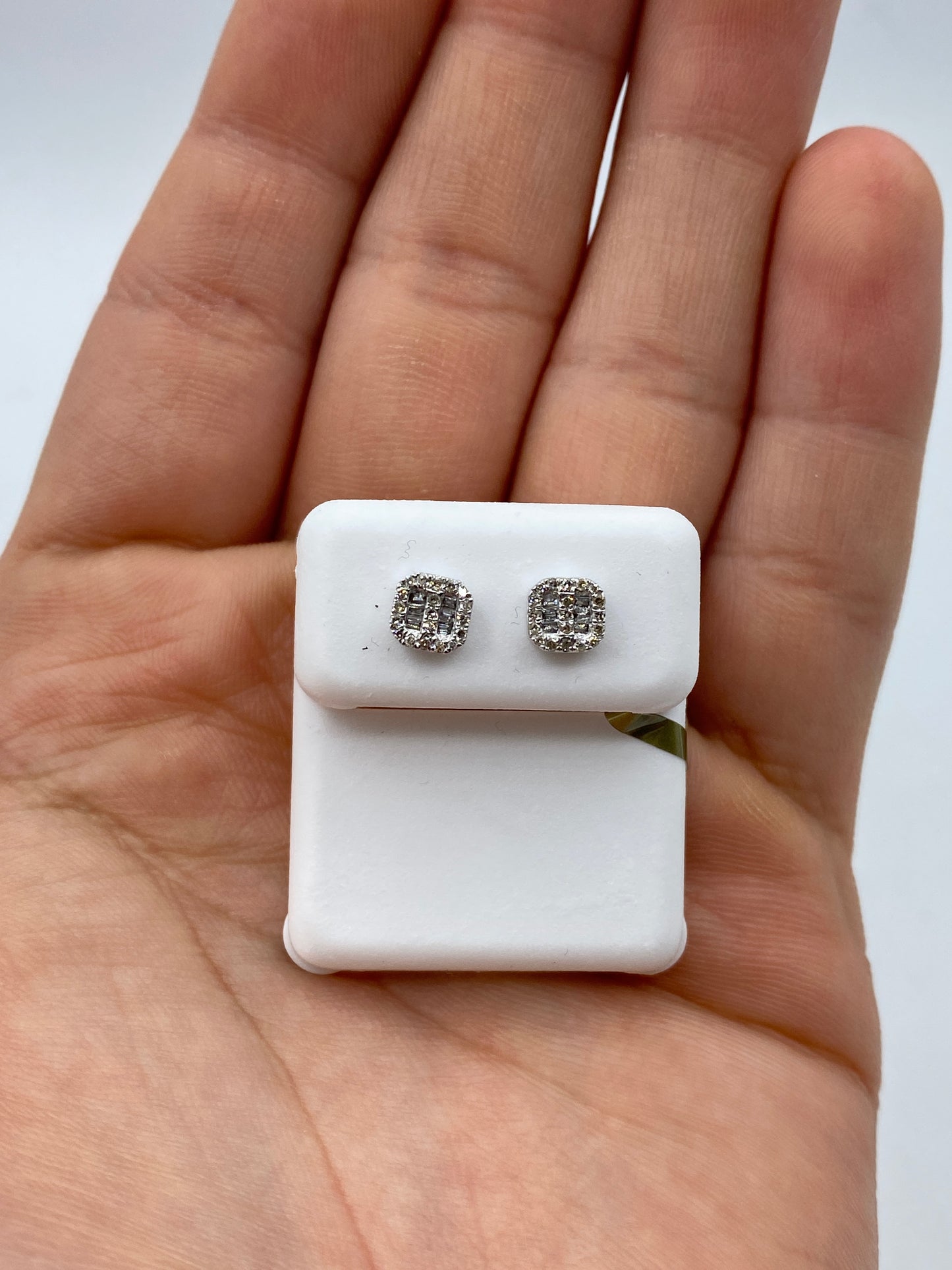 10k Square Rounded Diamond Baguette Rows Earrings