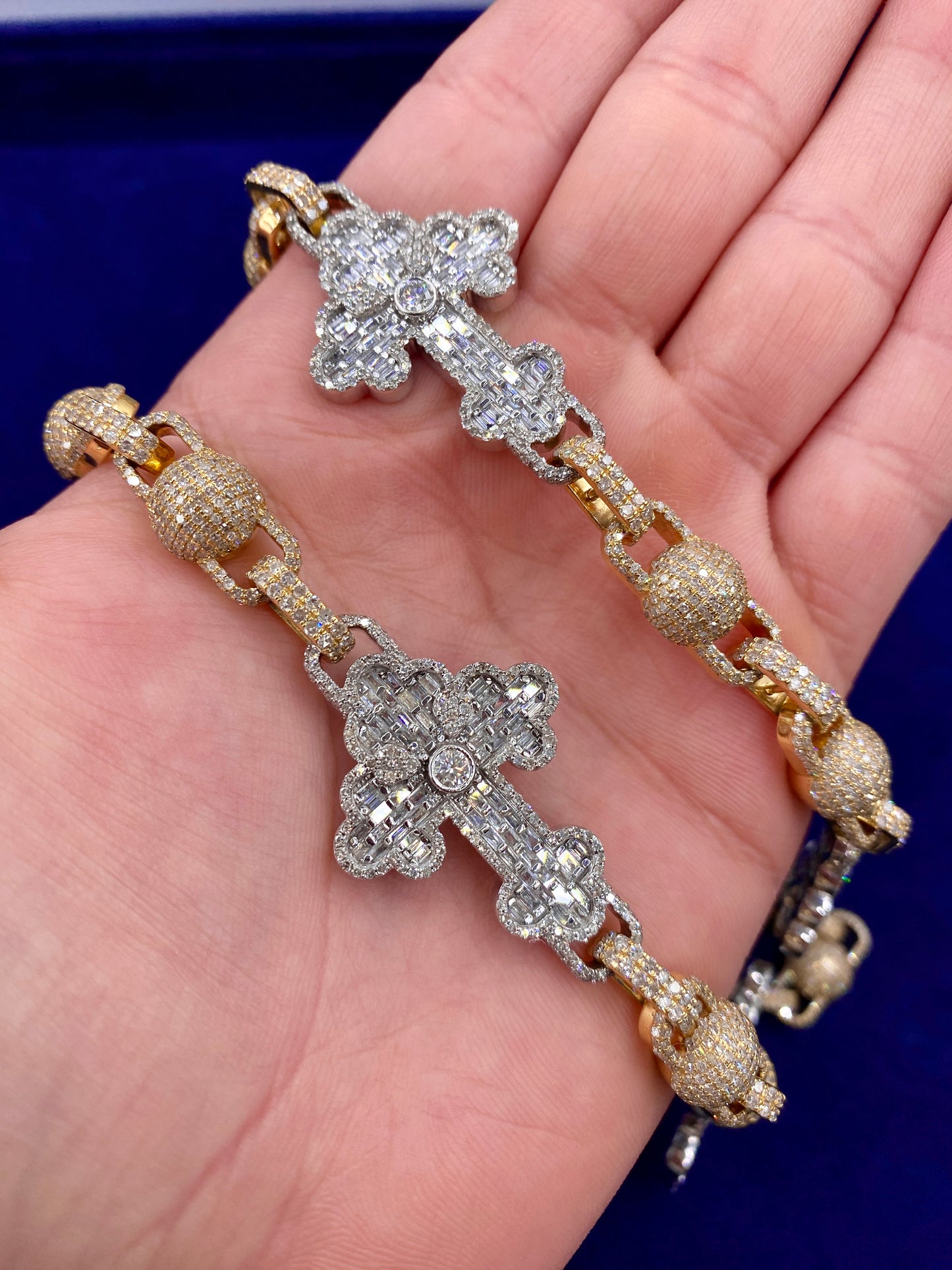 10k Grand Baguette Cross Necklace 22”