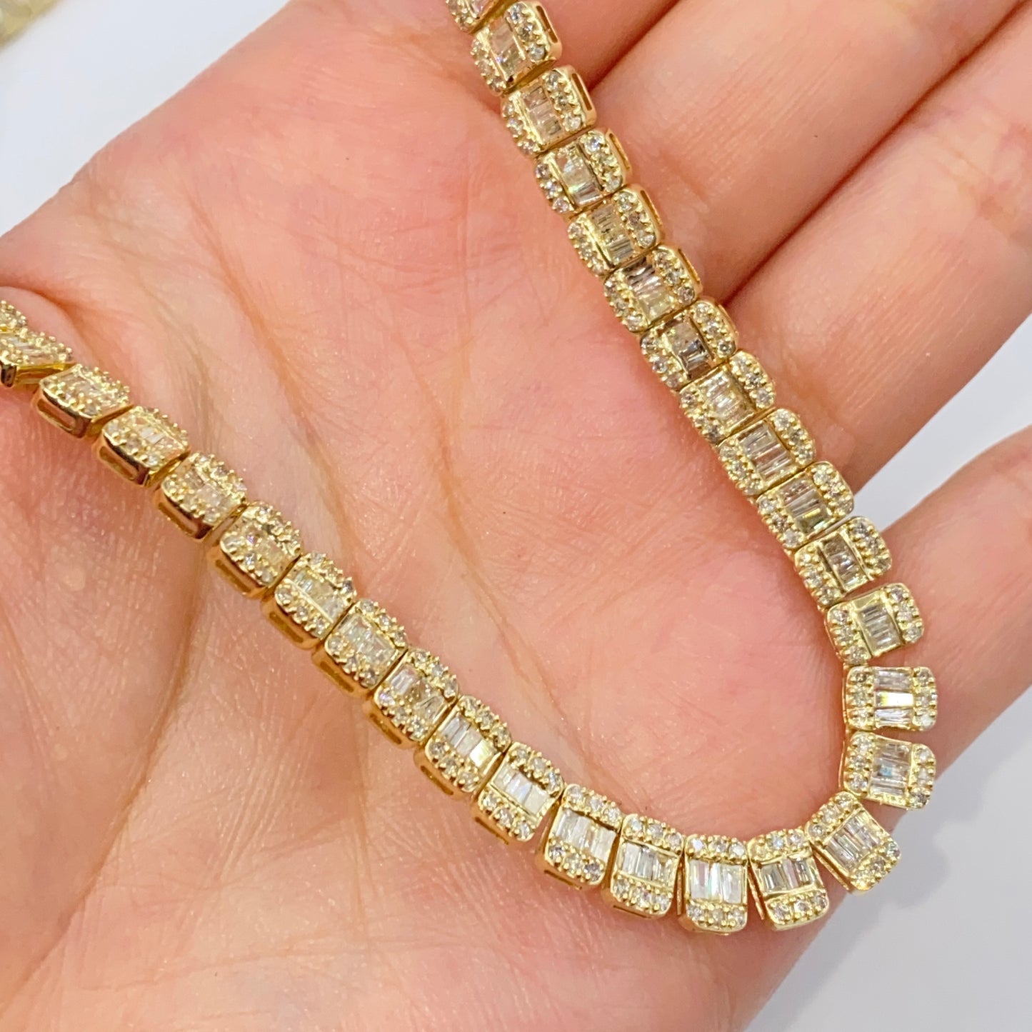 10K 6.3MM Rectangle Diamond Baguette Tennis Chain 20"