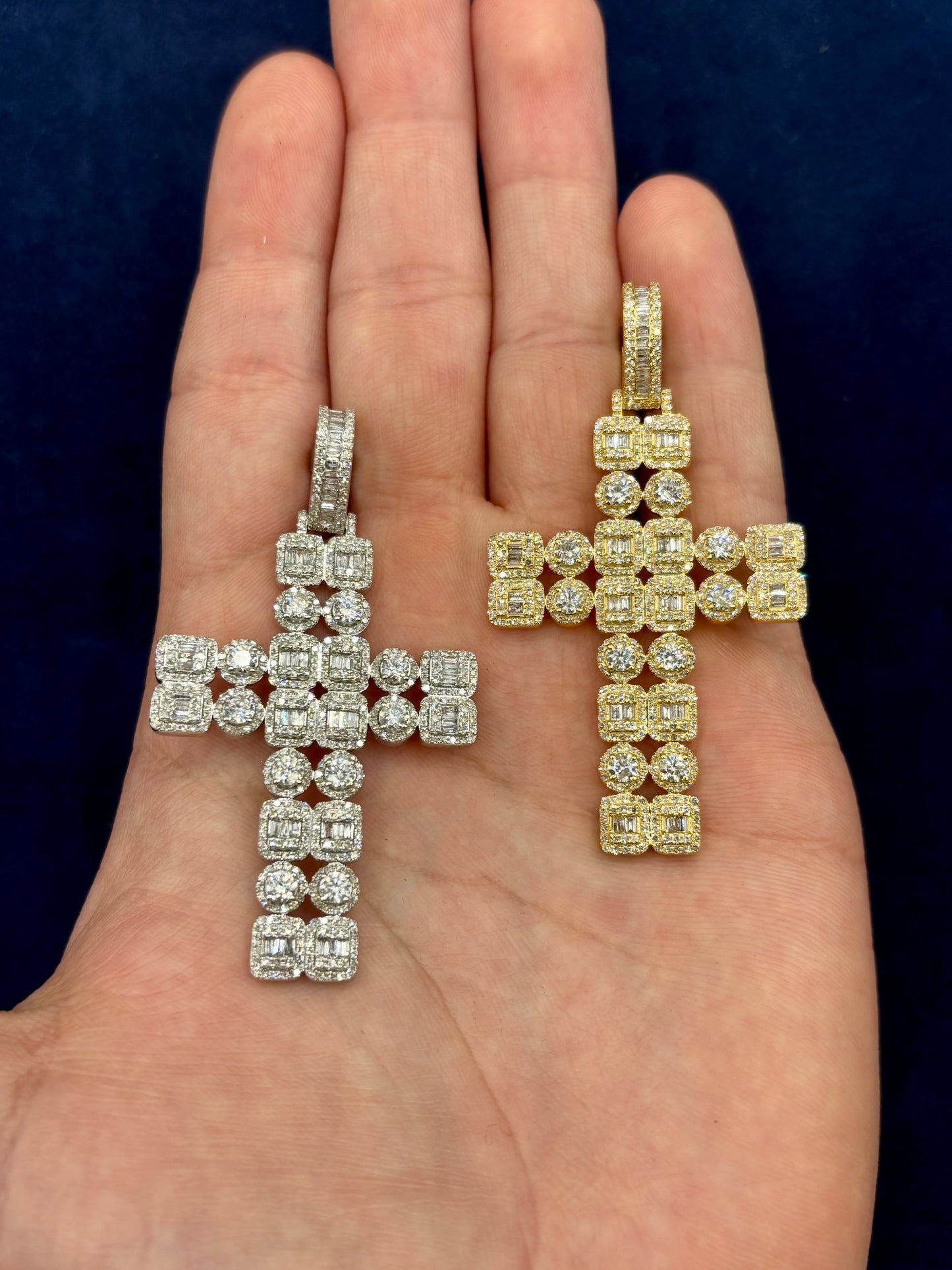 10k Double Row Baguette Diamond Cross Pendant