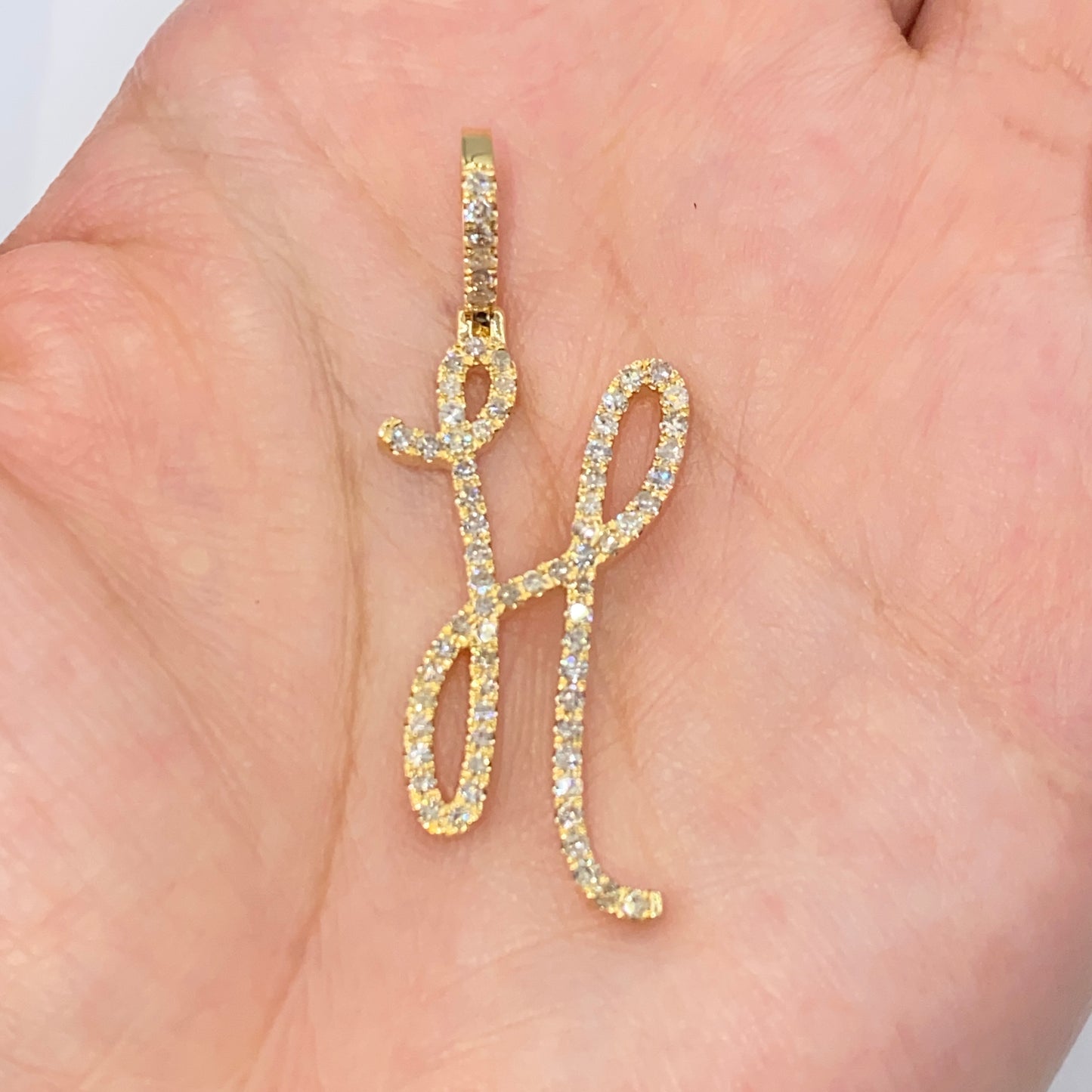 14K Small Initial Letter Script Diamond Pendant Full Collection