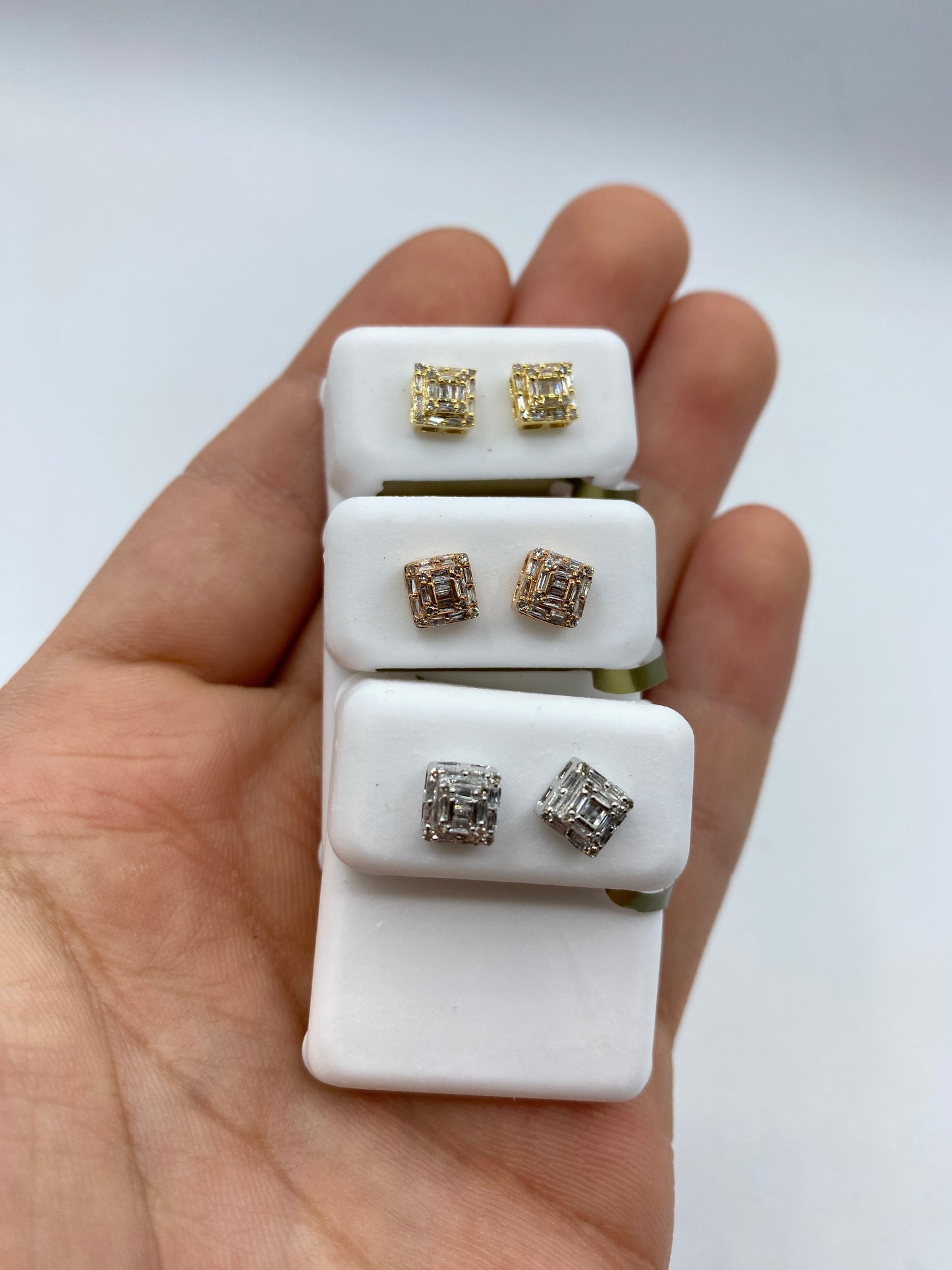 10k Square Box Diamond Baguette Earrings