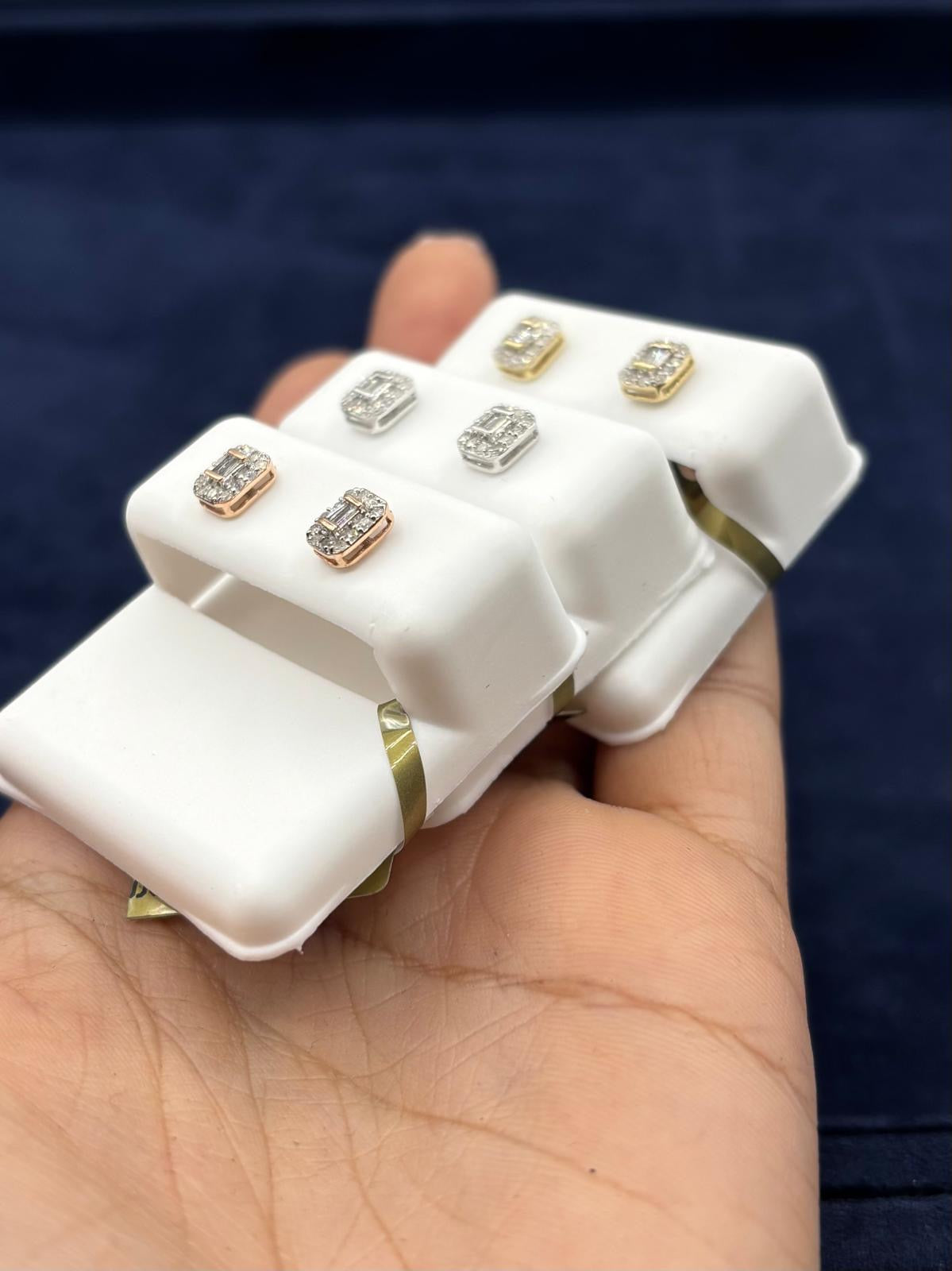 10k Baguette Center Rectangle Diamond Earrings