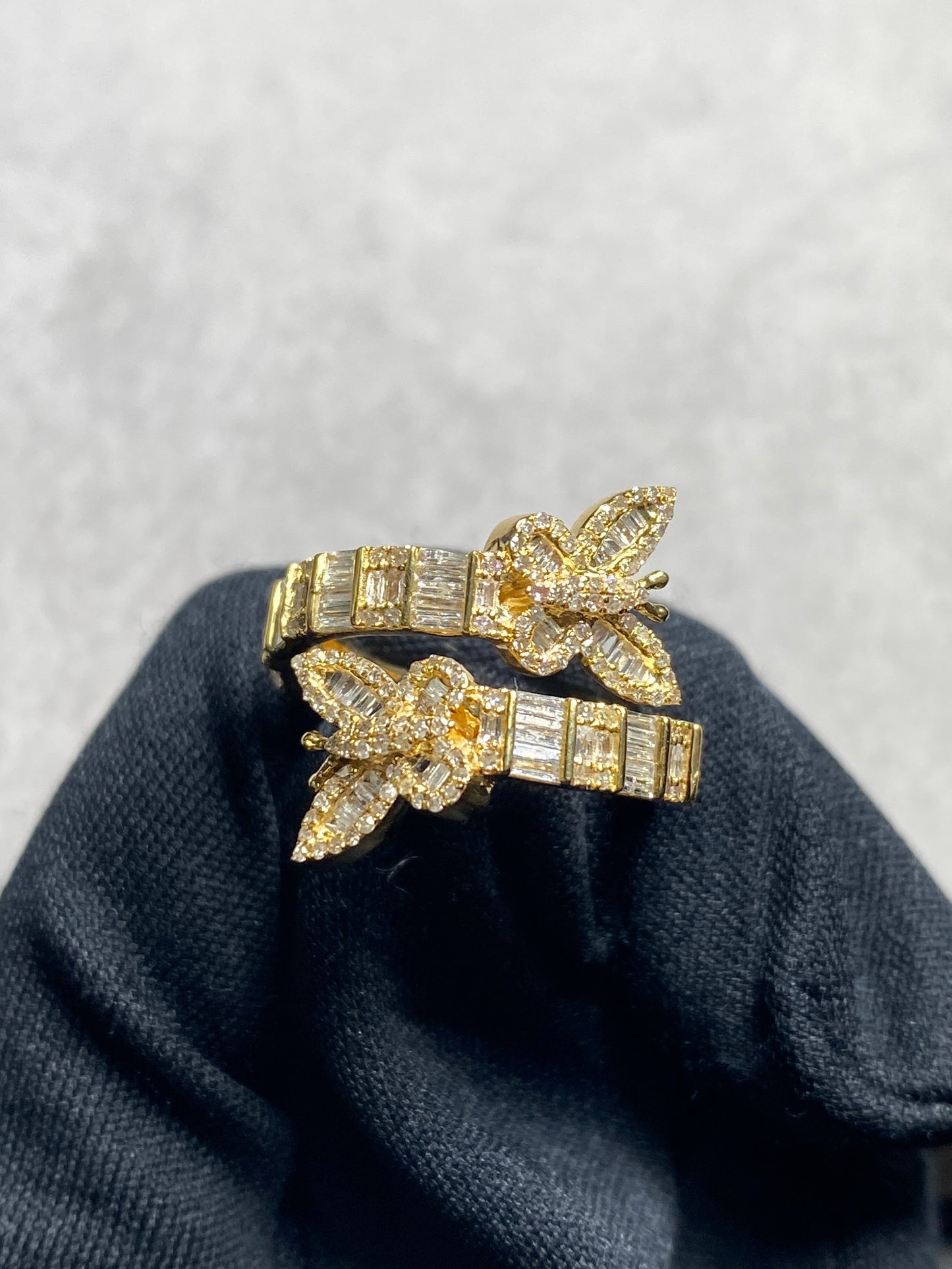 10K Butterfly Diamond Baguette Bangle Ring