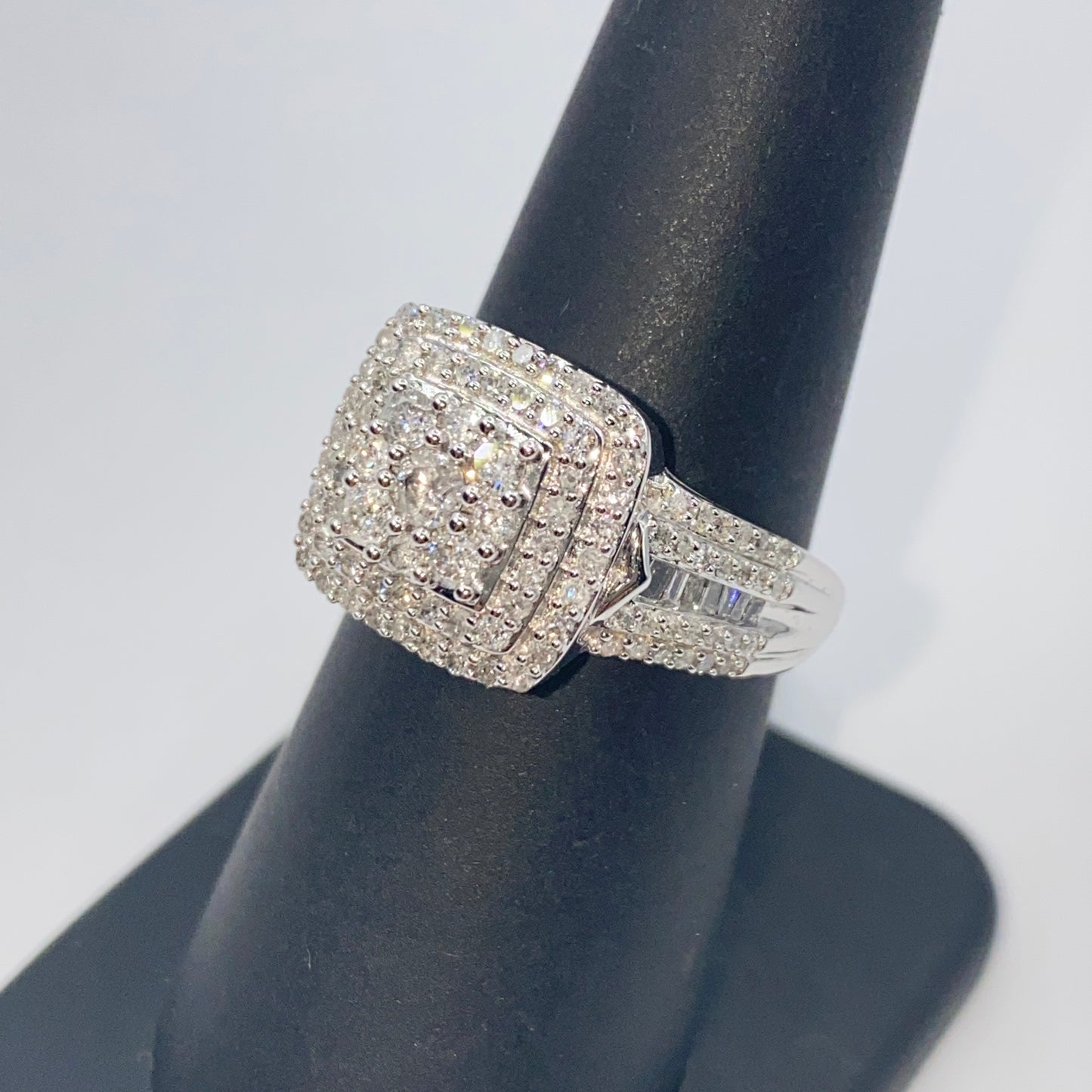 10K Square Double Halo Diamond Ring