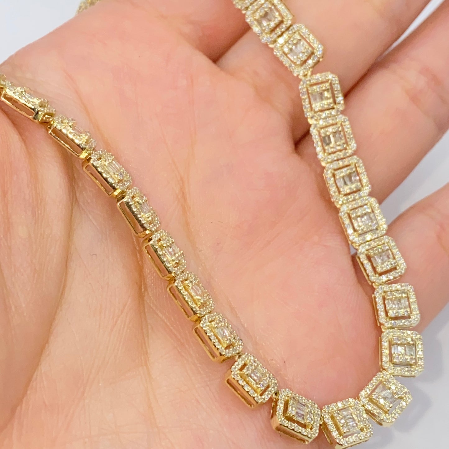 10K 6MM Square Diamond Baguette Tennis Chain 18"