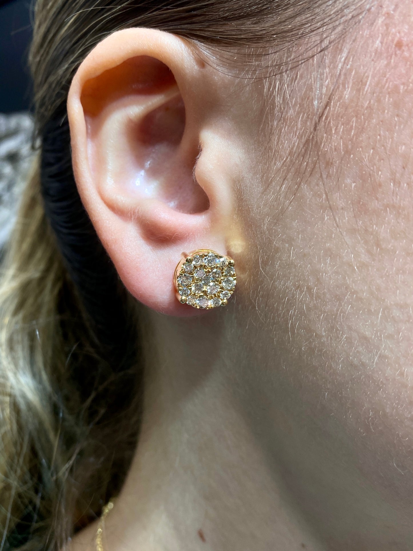 14K Big Cluster Circle Earrings