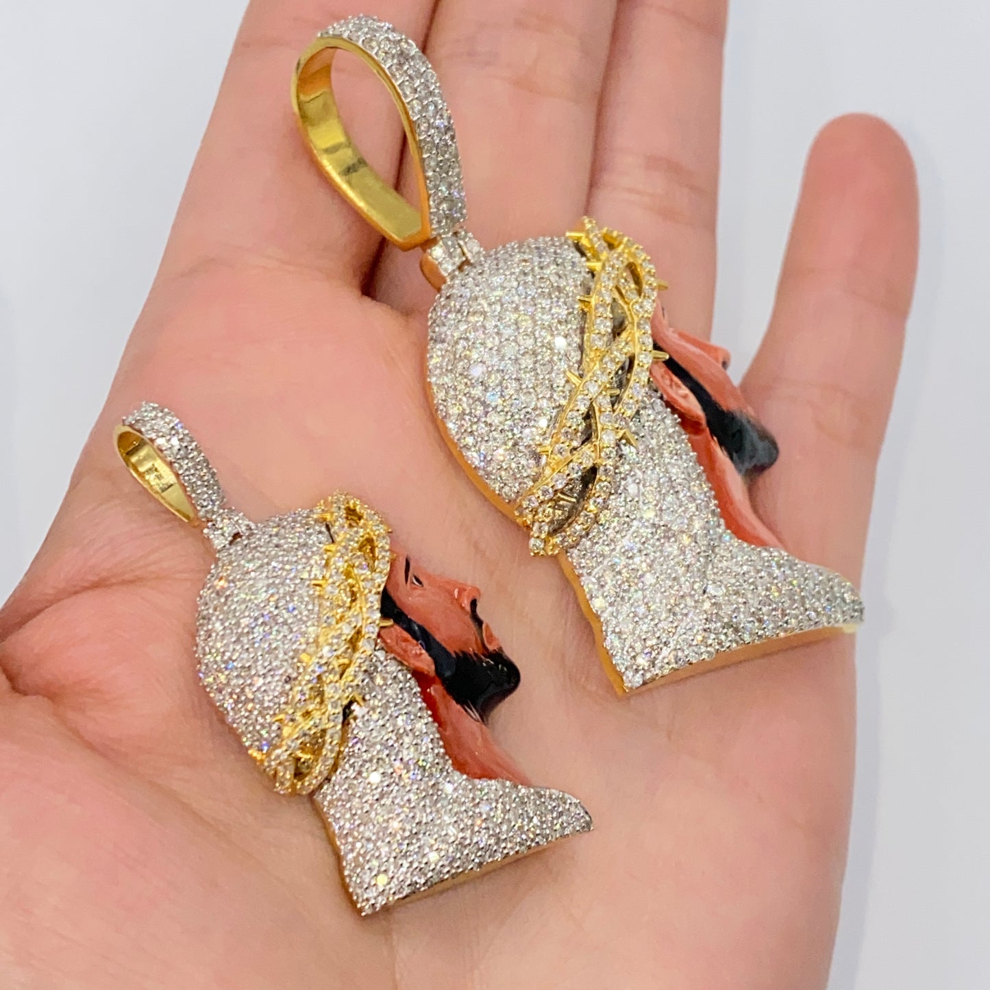 10K Jesus Head Enamel Diamond Pendant