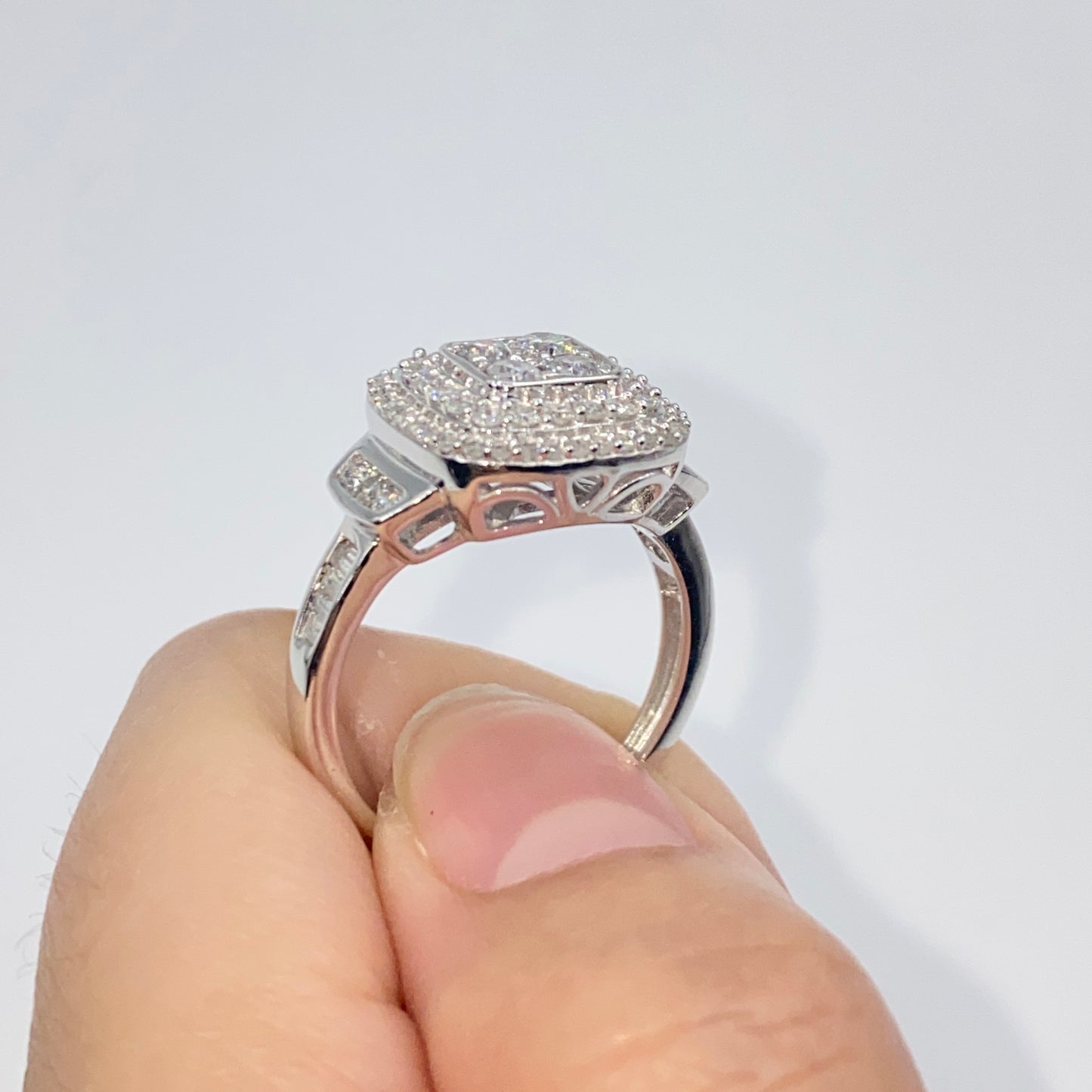 10K Large Stone Center Diamond Square Halo Engagement Ring