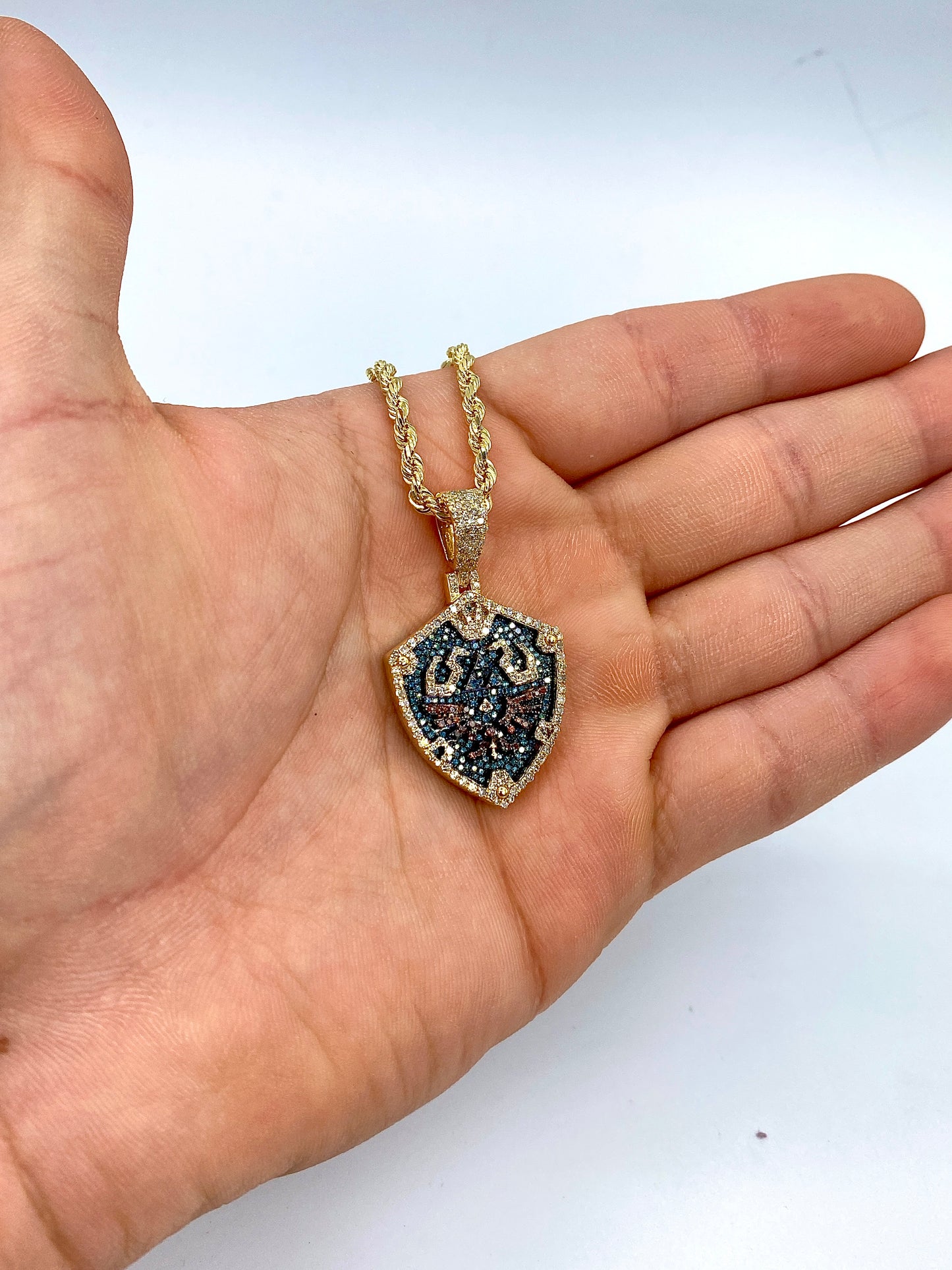 Diamond Link Shield Pendant