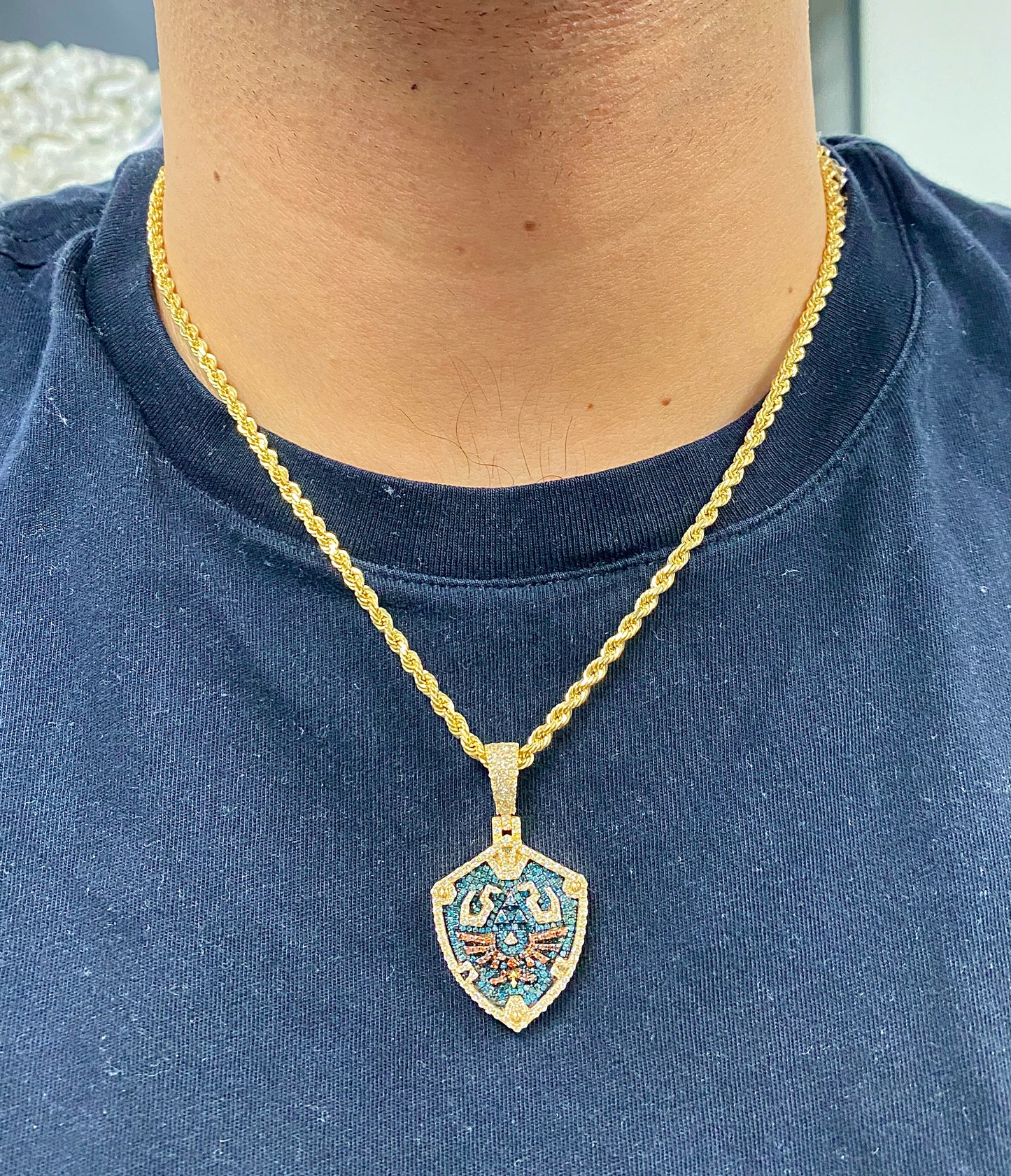 Diamond Link Shield Pendant