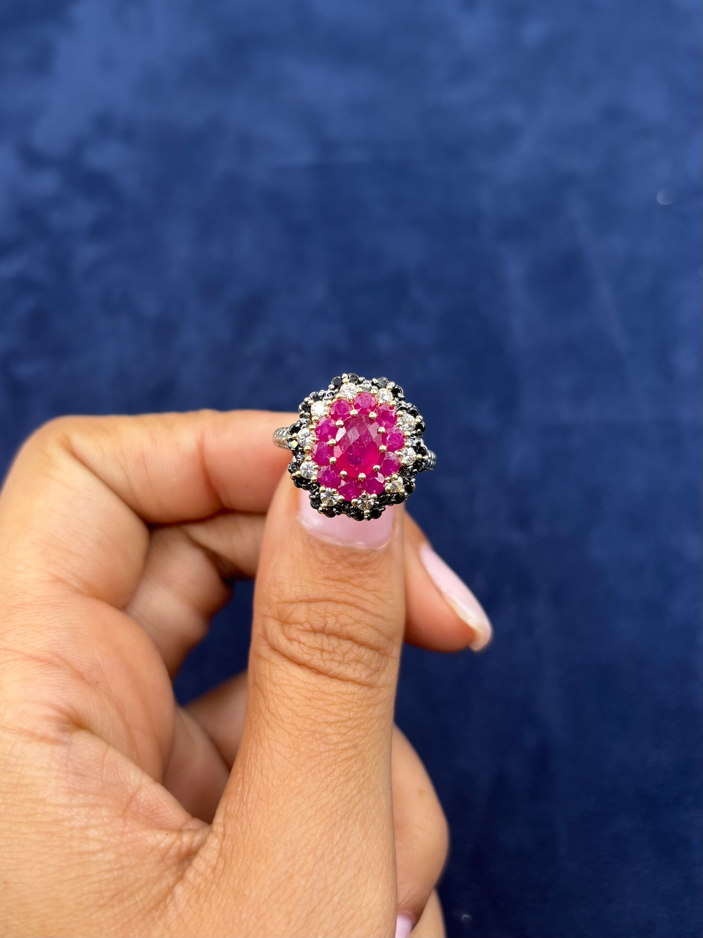 10k Colorful Center Stone Flower Ring