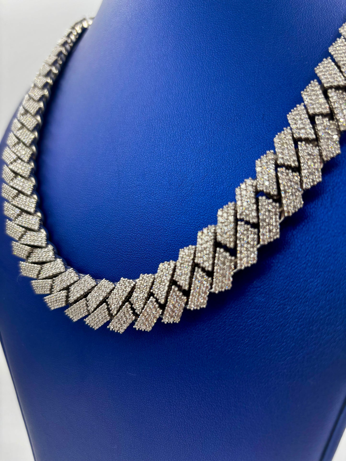 14k 16.5mm Jumbo White Gold and Diamond Cuban Link Chain
