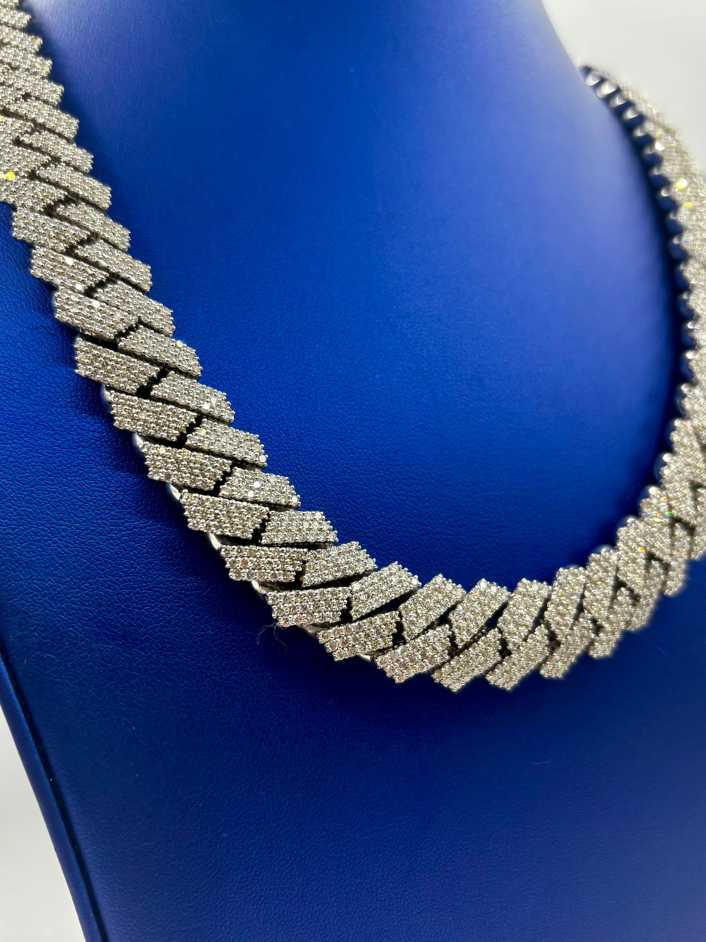 14k 16.5mm Jumbo White Gold and Diamond Cuban Link Chain