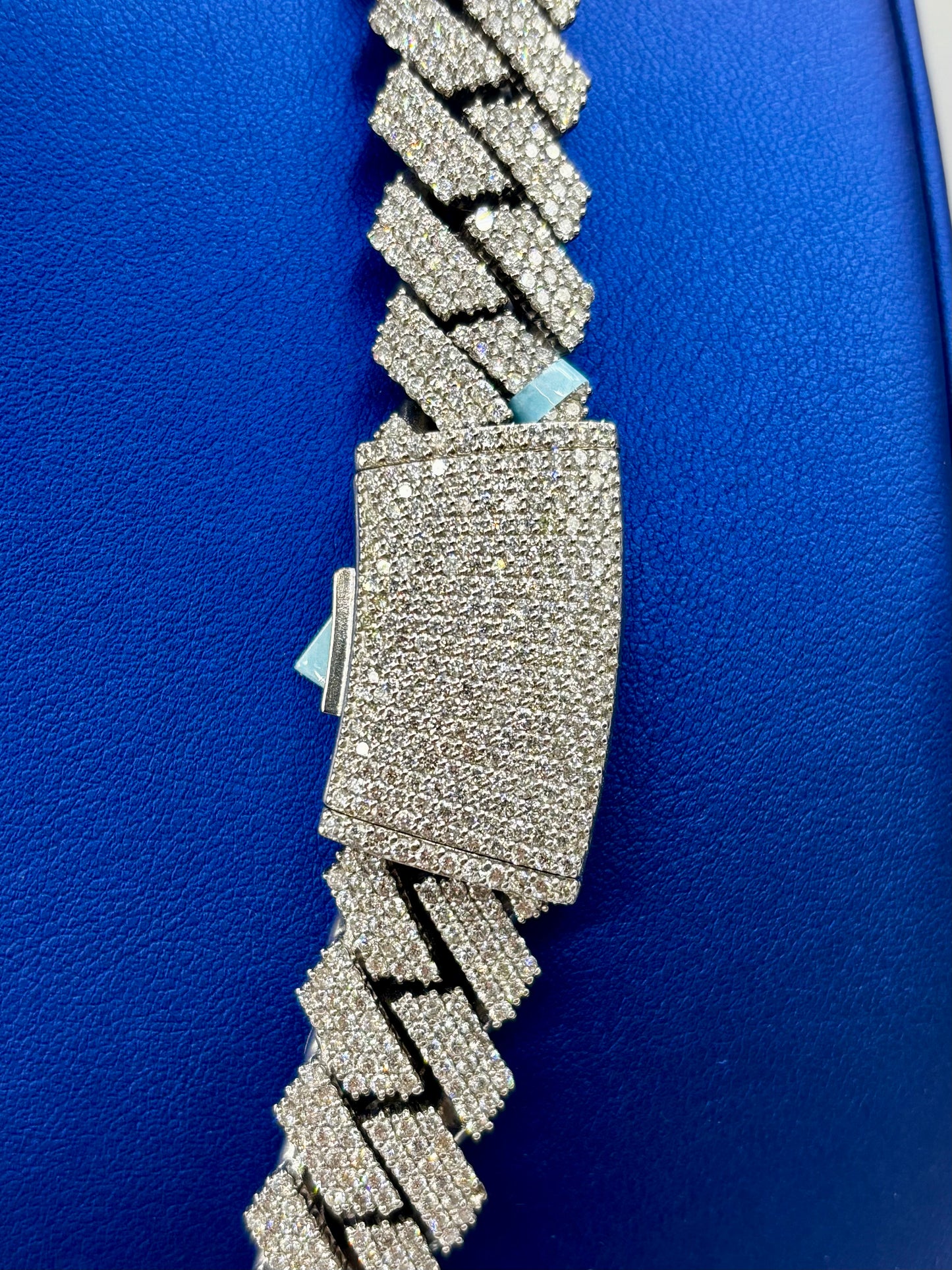 14k 16.5mm Jumbo White Gold and Diamond Cuban Link Chain