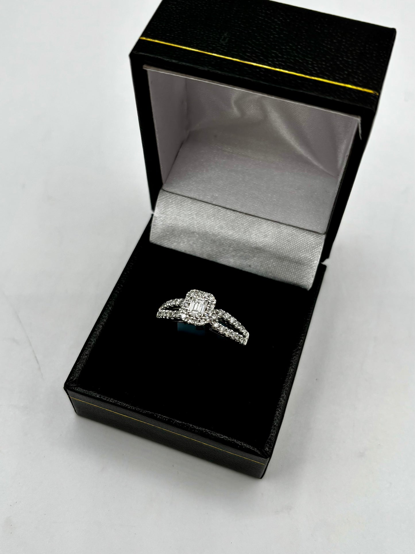 14k Lovely Emerald Cut Lab Diamond Center Engagement Ring