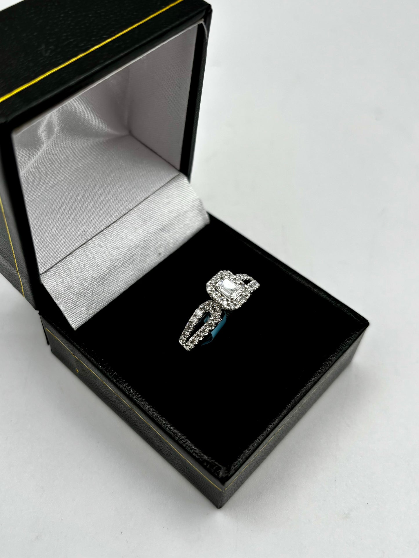 14k Lovely Emerald Cut Lab Diamond Center Engagement Ring