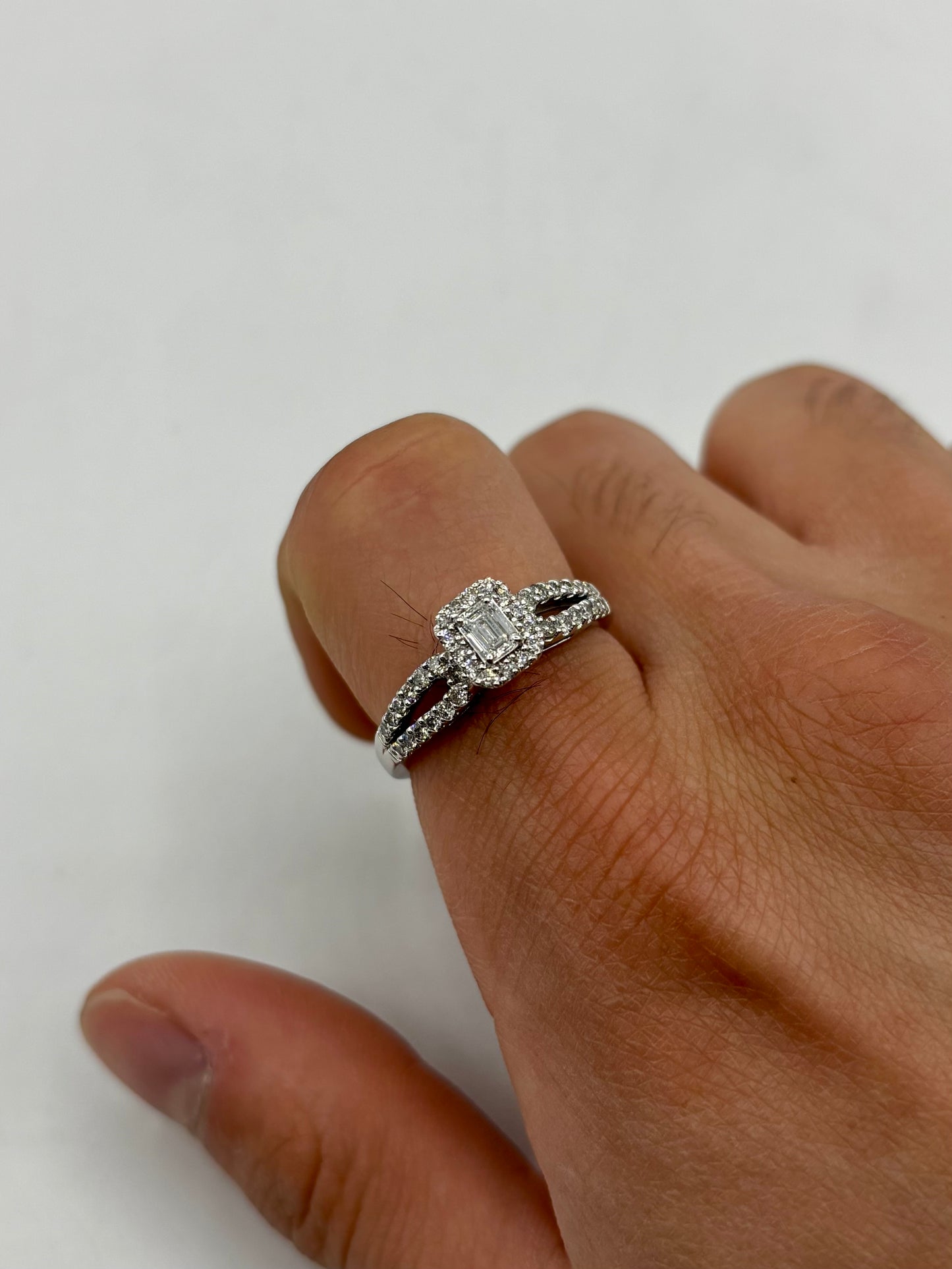14k Lovely Emerald Cut Lab Diamond Center Engagement Ring