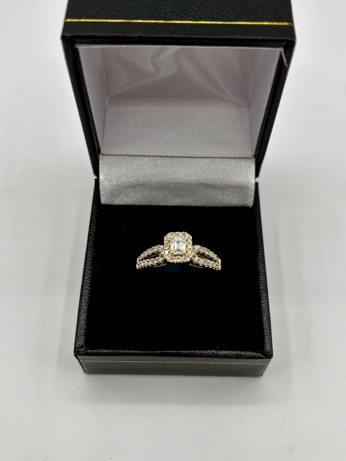 14k Lovely Emerald Cut Lab Diamond Center Engagement Ring