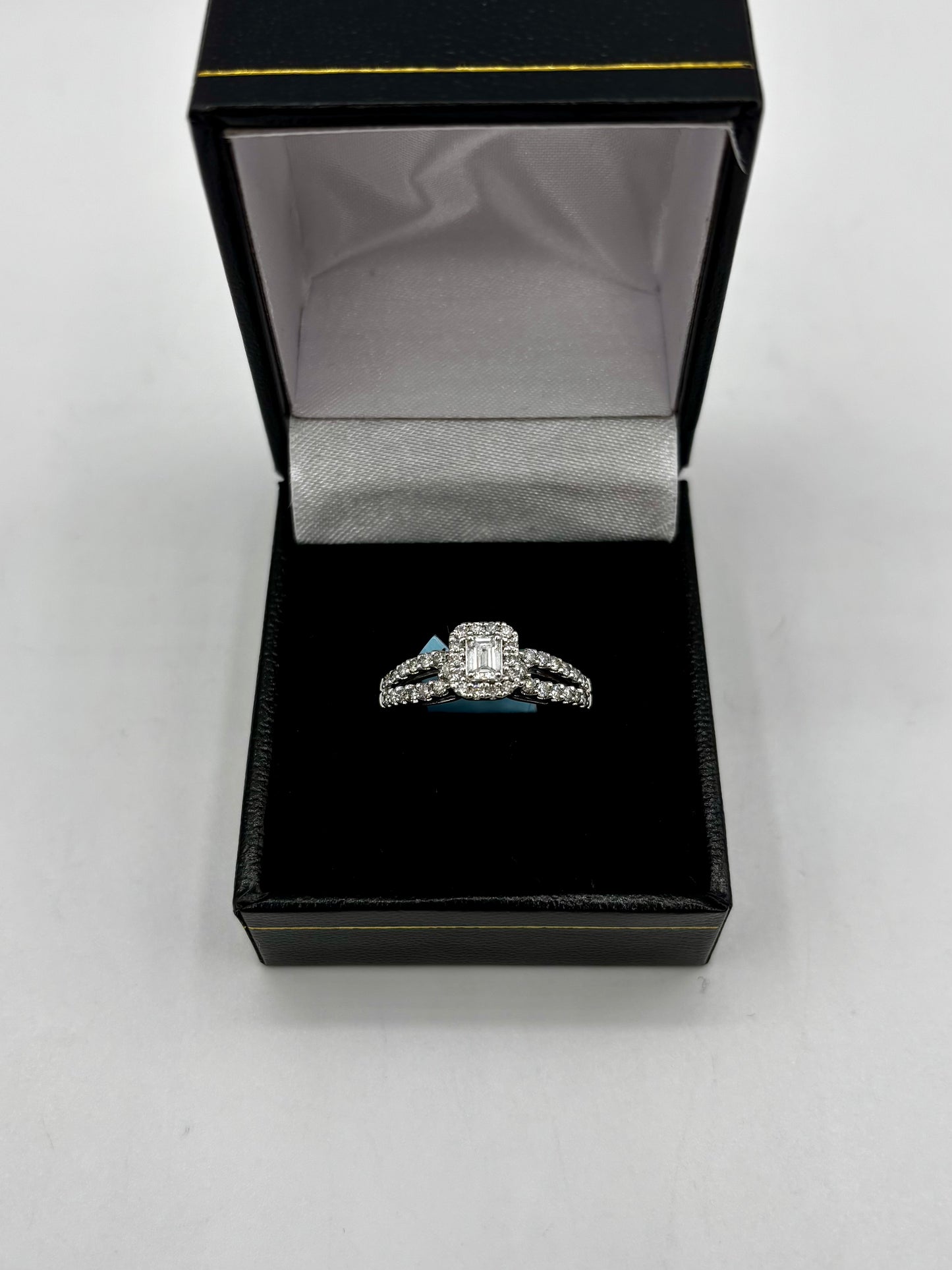 14k Lovely Emerald Cut Lab Diamond Center Engagement Ring