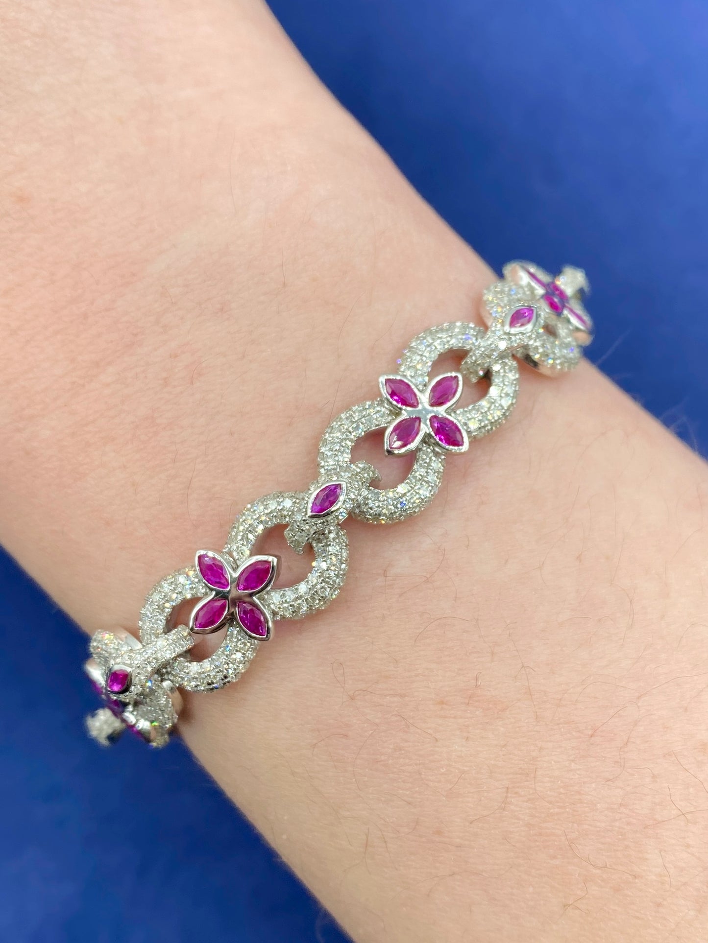 10K Gold Infinity Flower Diamond & Pink Gemstone Bracelet