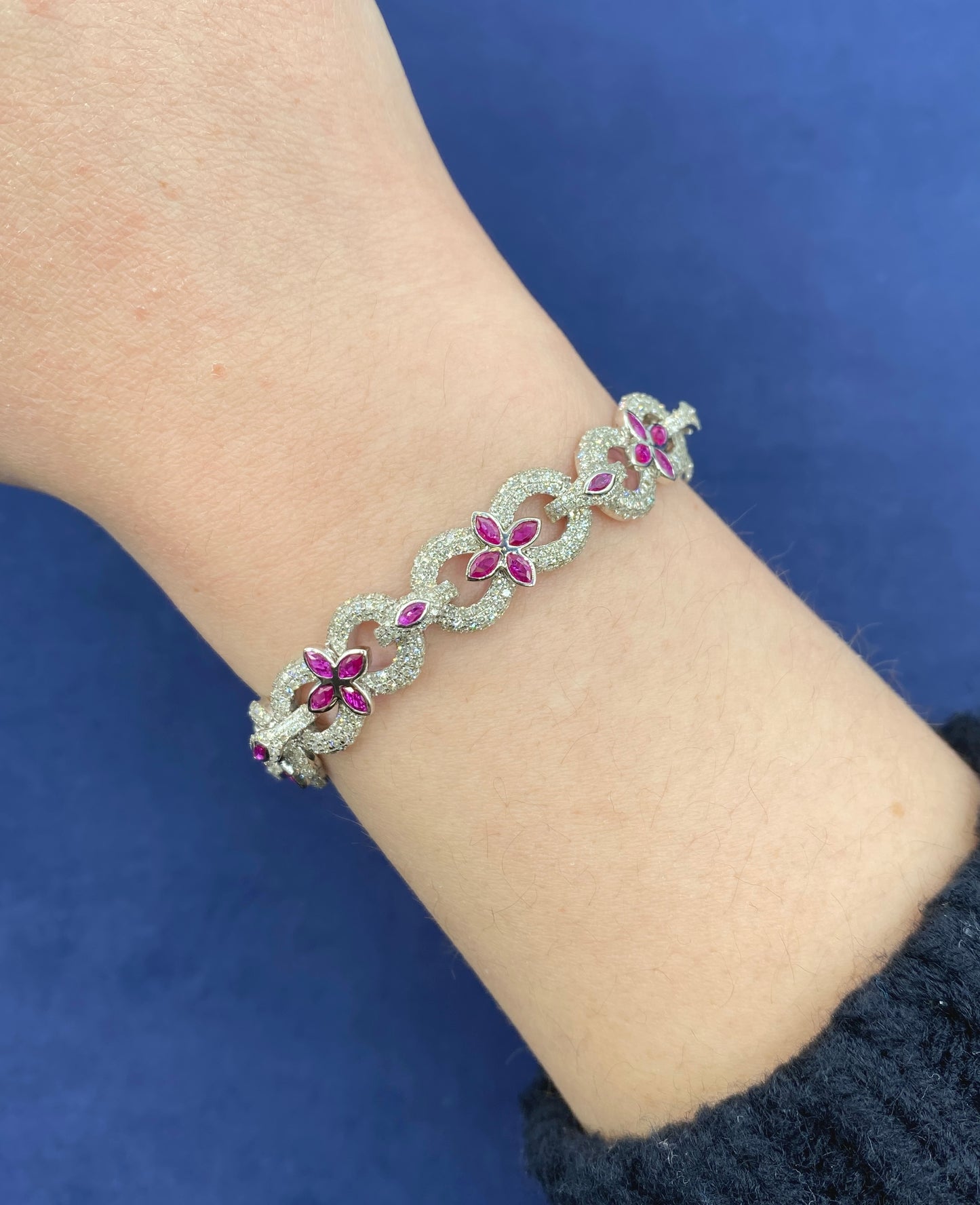 10K Gold Infinity Flower Diamond & Pink Gemstone Bracelet