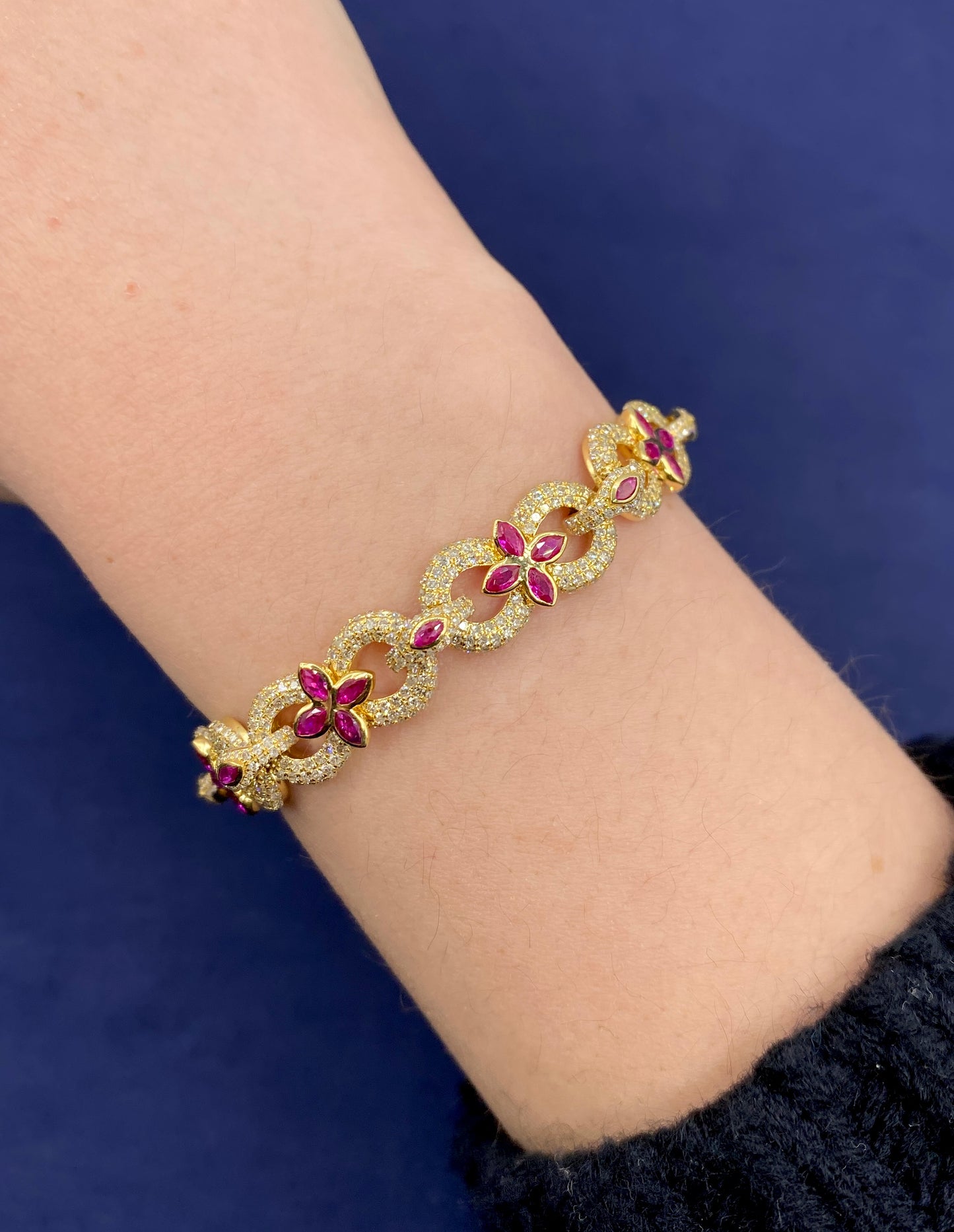 10K Gold Infinity Flower Diamond & Pink Gemstone Bracelet
