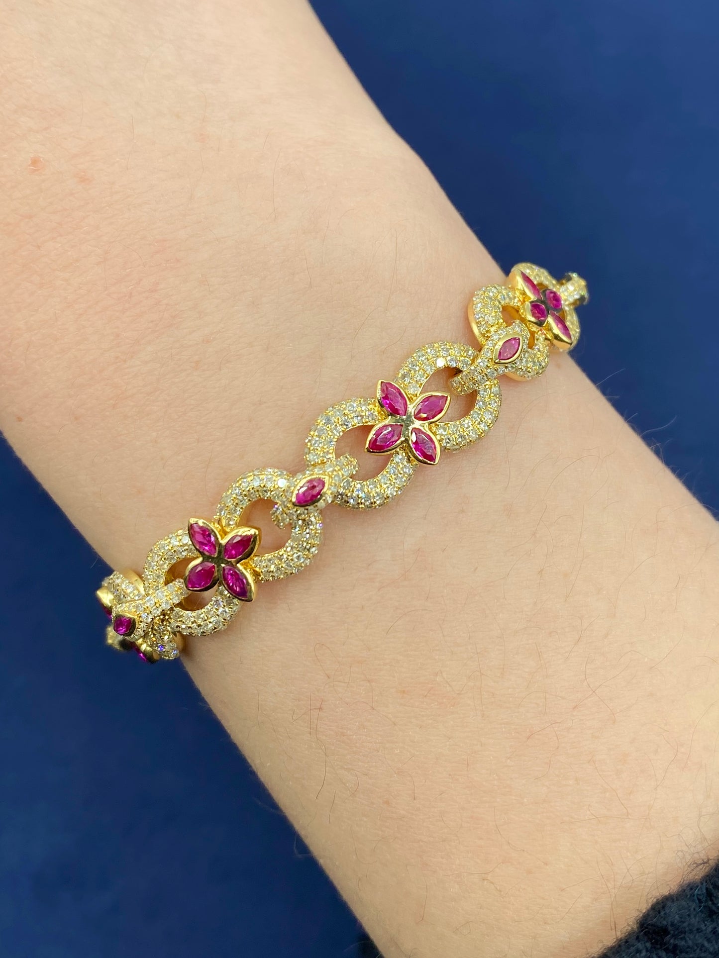 10K Gold Infinity Flower Diamond & Pink Gemstone Bracelet