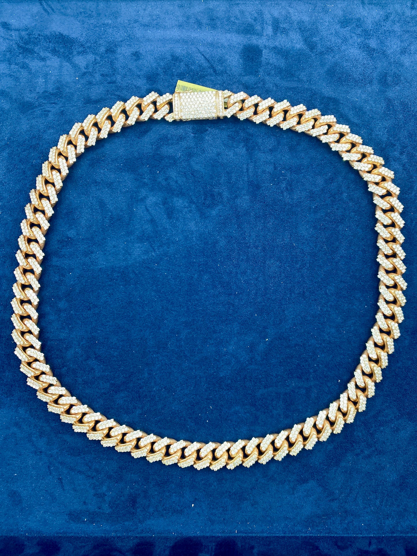 10K Rose Gold & Diamonds Cuban Link Chain 14mm