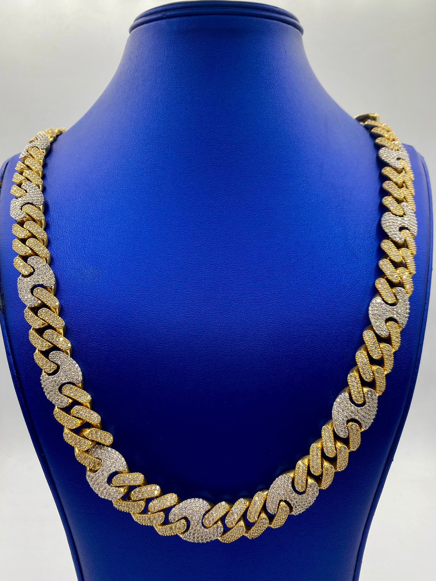 10K two-tone gold & diamonds cuban link 15.5mm