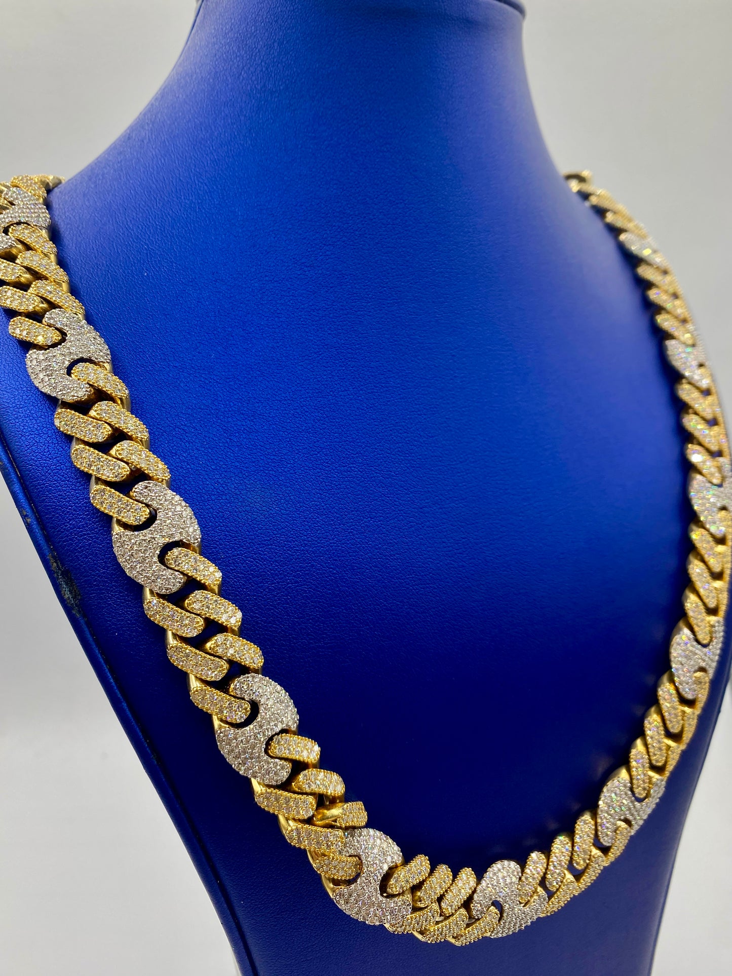 10K two-tone gold & diamonds cuban link 15.5mm