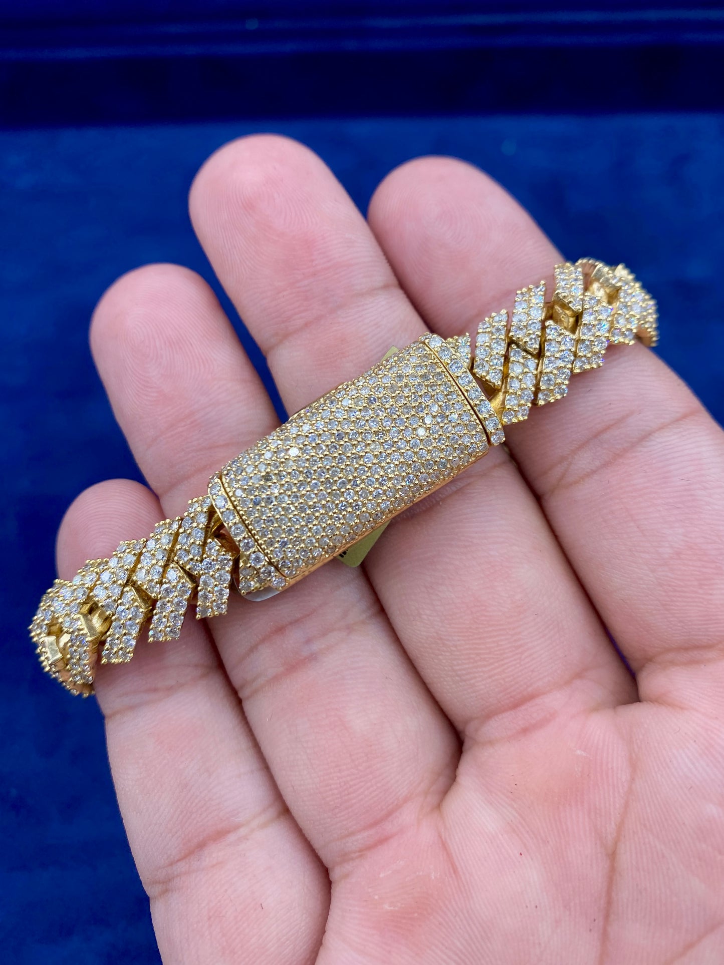 14K gold & diamonds cuban link bracelet 15.5mm