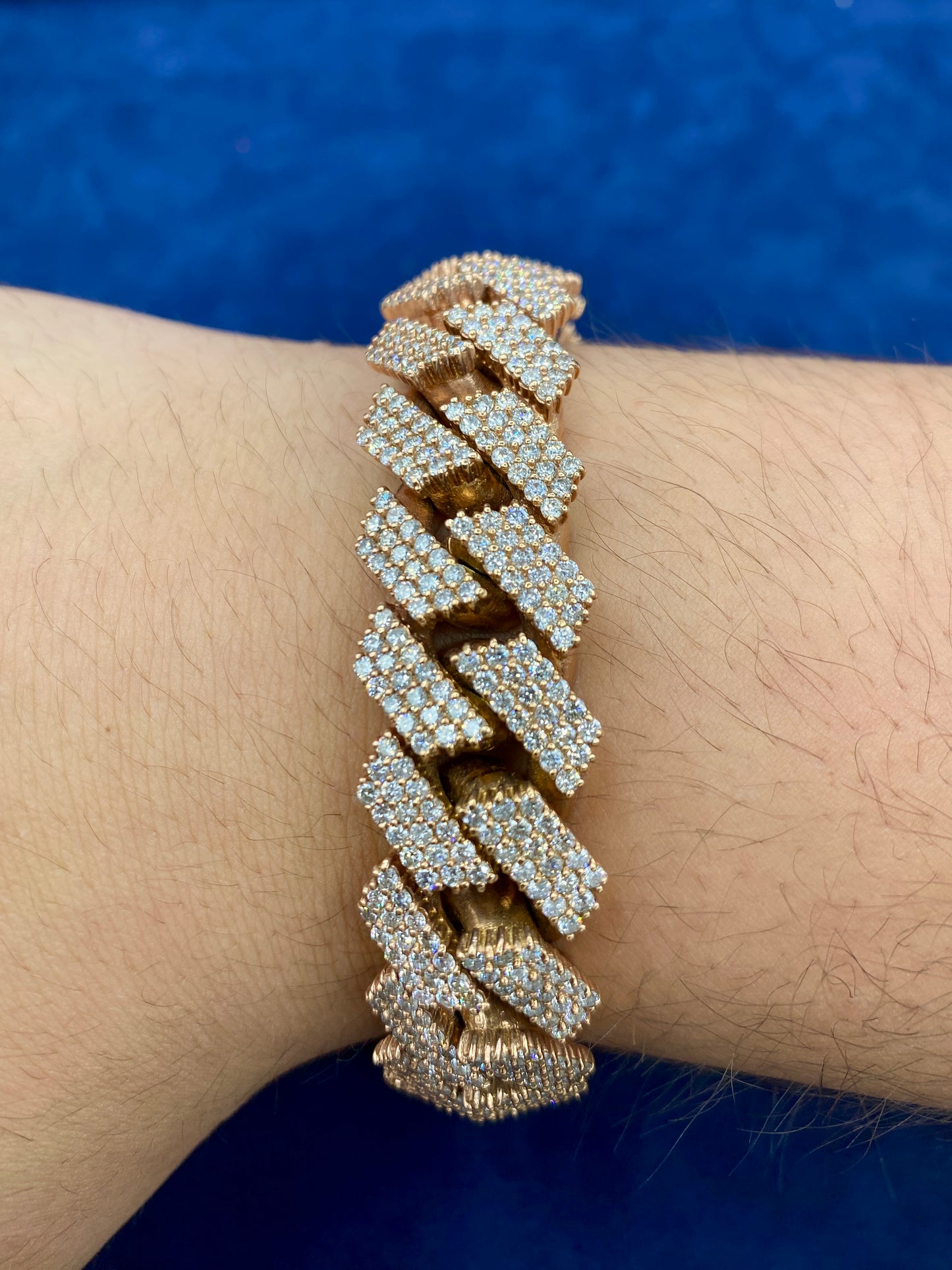10K Rose Gold & Diamonds Cuban Link Bracelet 17.5mm