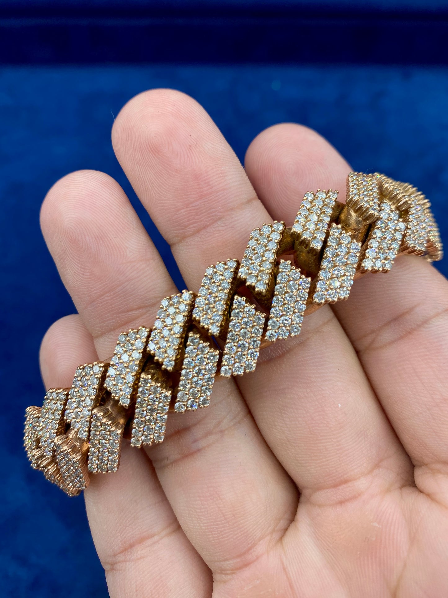 10K Rose Gold & Diamonds Cuban Link Bracelet 17.5mm