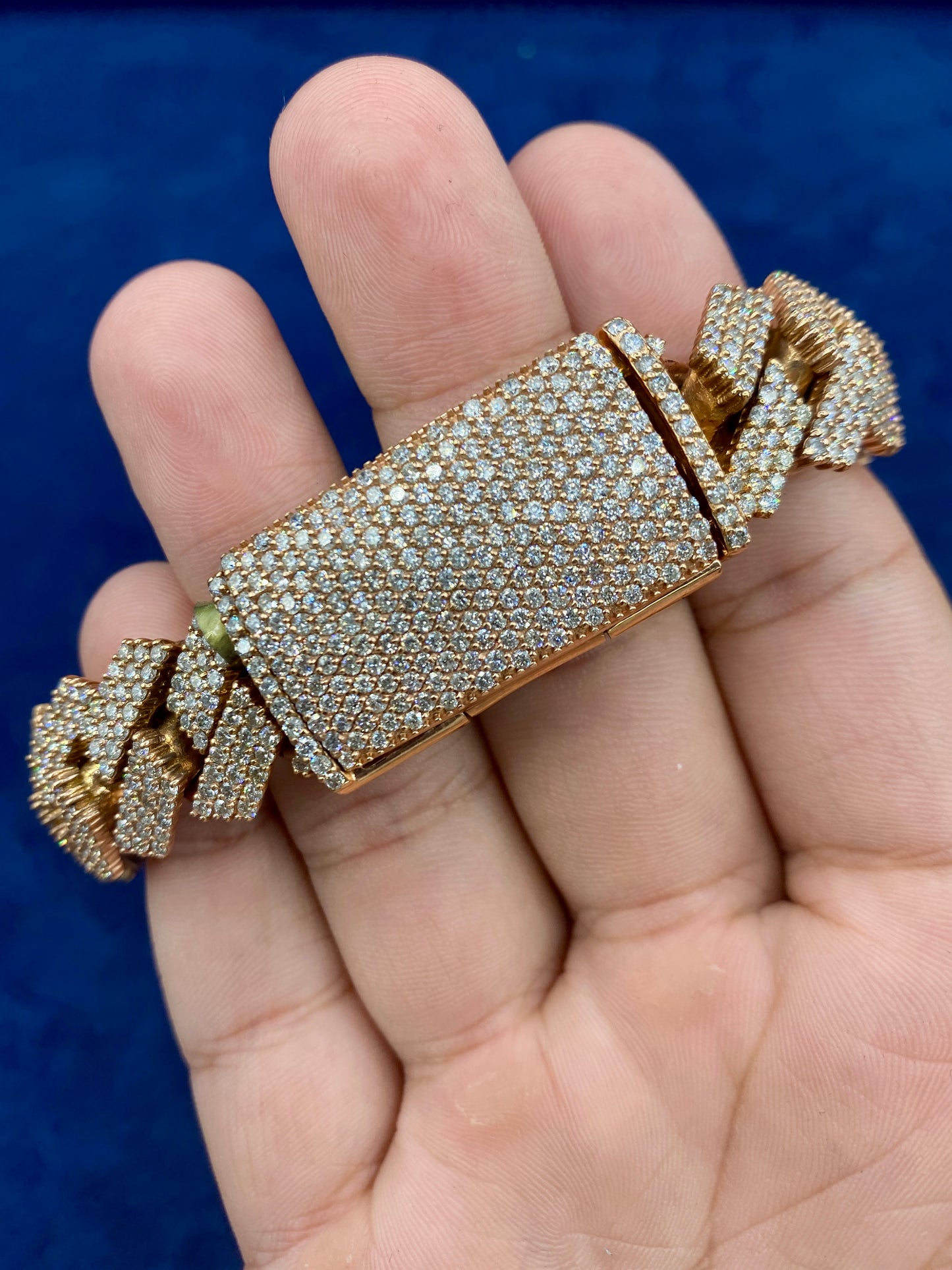 10K Rose Gold & Diamonds Cuban Link Bracelet 17.5mm